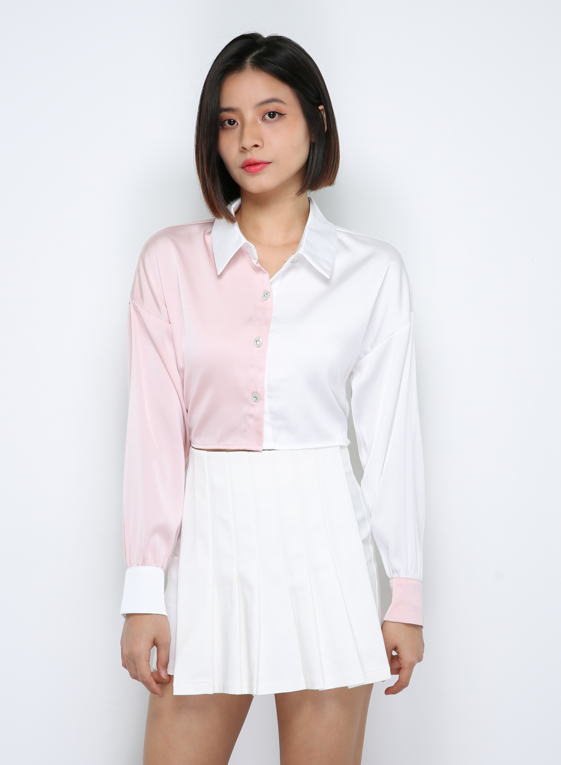 Two Tone Waist Tie Up Strap Top 29832