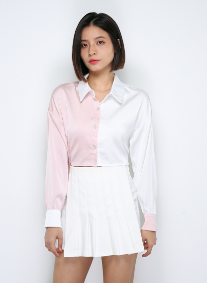 Two Tone Waist Tie Up Strap Top 29832