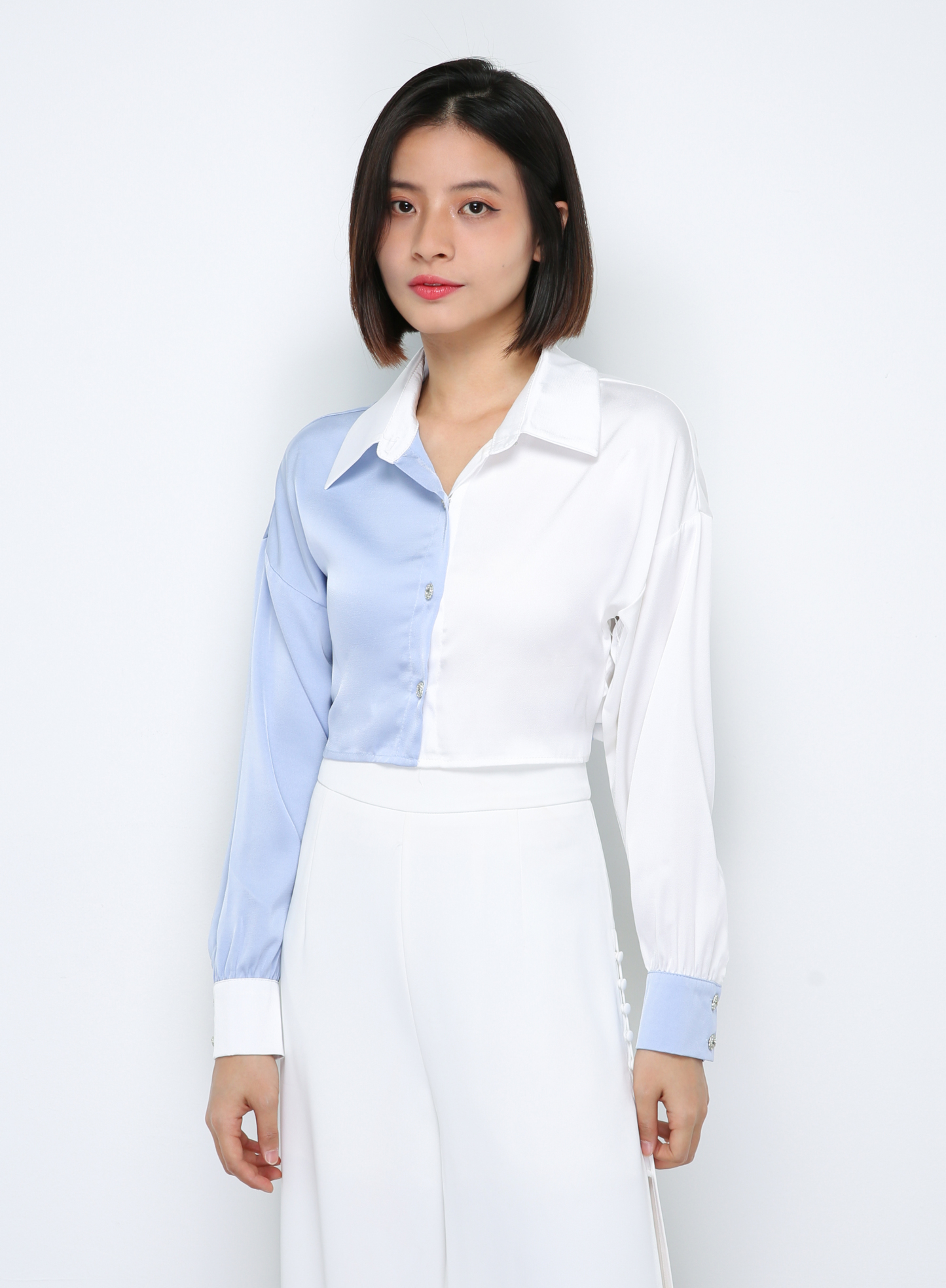 Two Tone Waist Tie Up Strap Top 29832