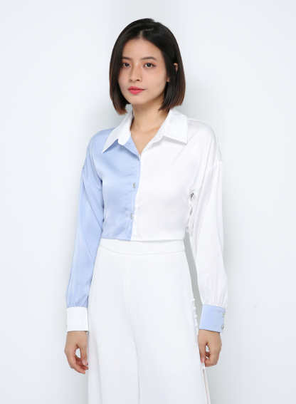 Two Tone Waist Tie Up Strap Top 29832