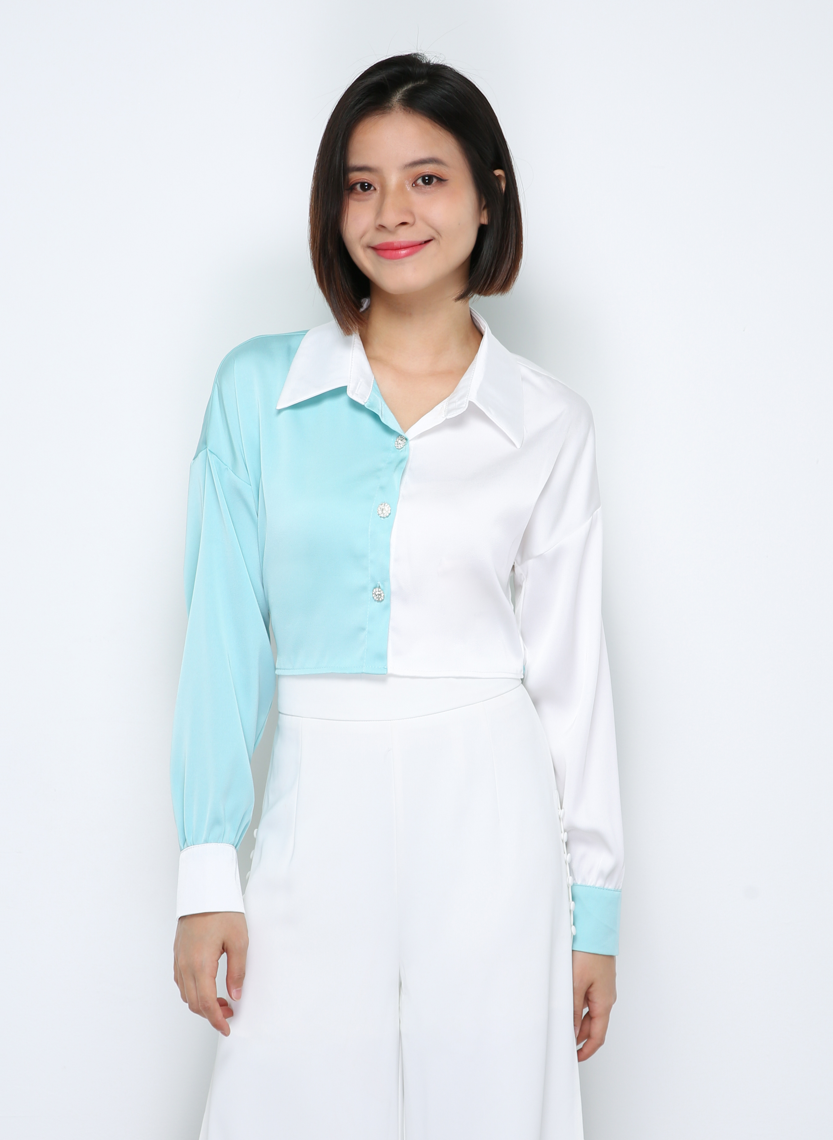 Two Tone Waist Tie Up Strap Top 29832