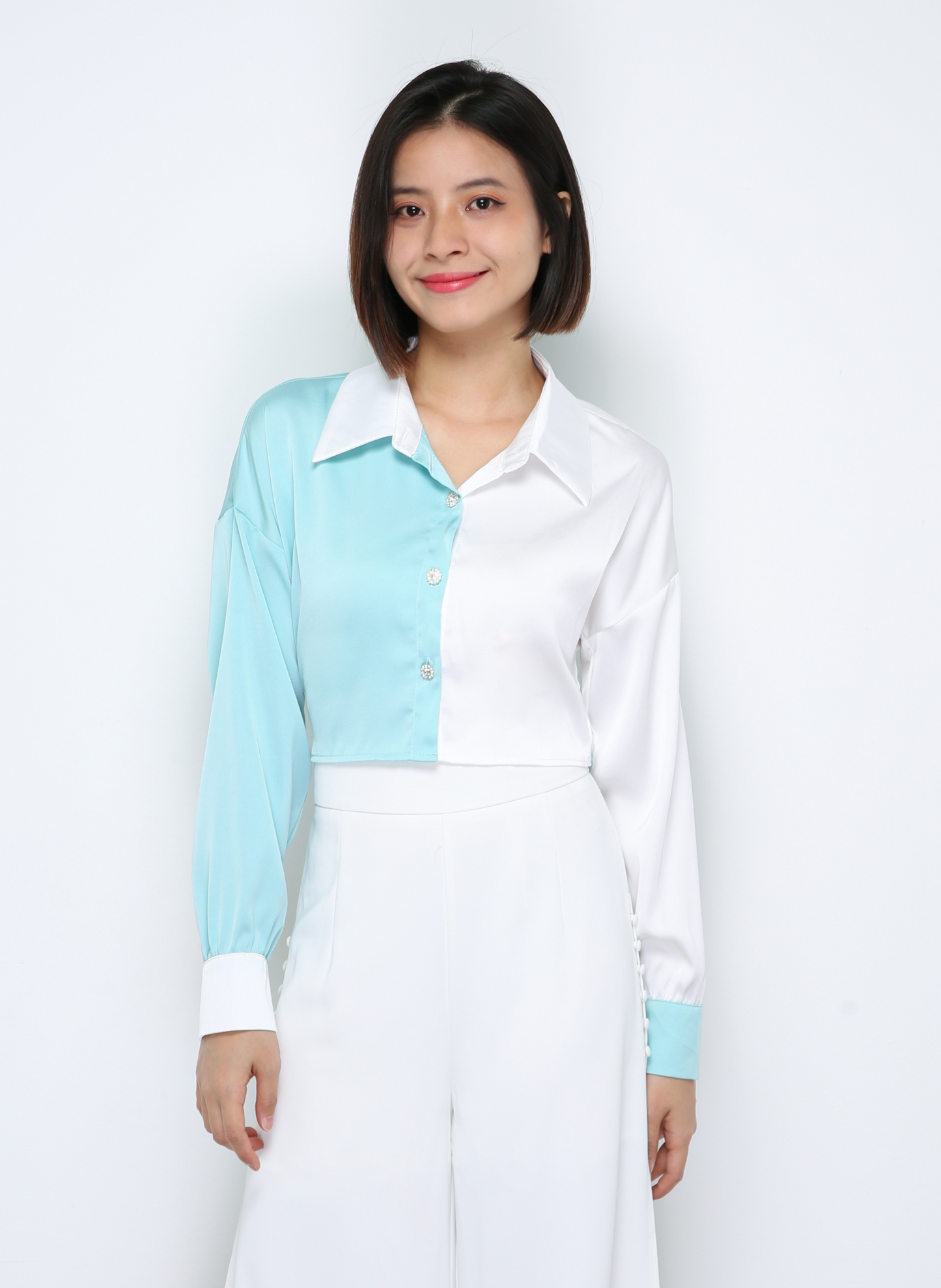 Two Tone Waist Tie Up Strap Top 29832