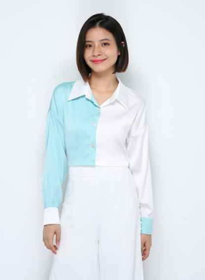 Two Tone Waist Tie Up Strap Top 29832