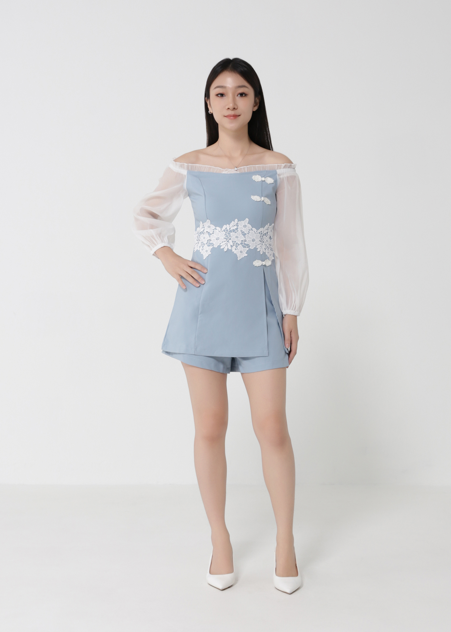 Long Sleeve Top With Short Pant Set 29886