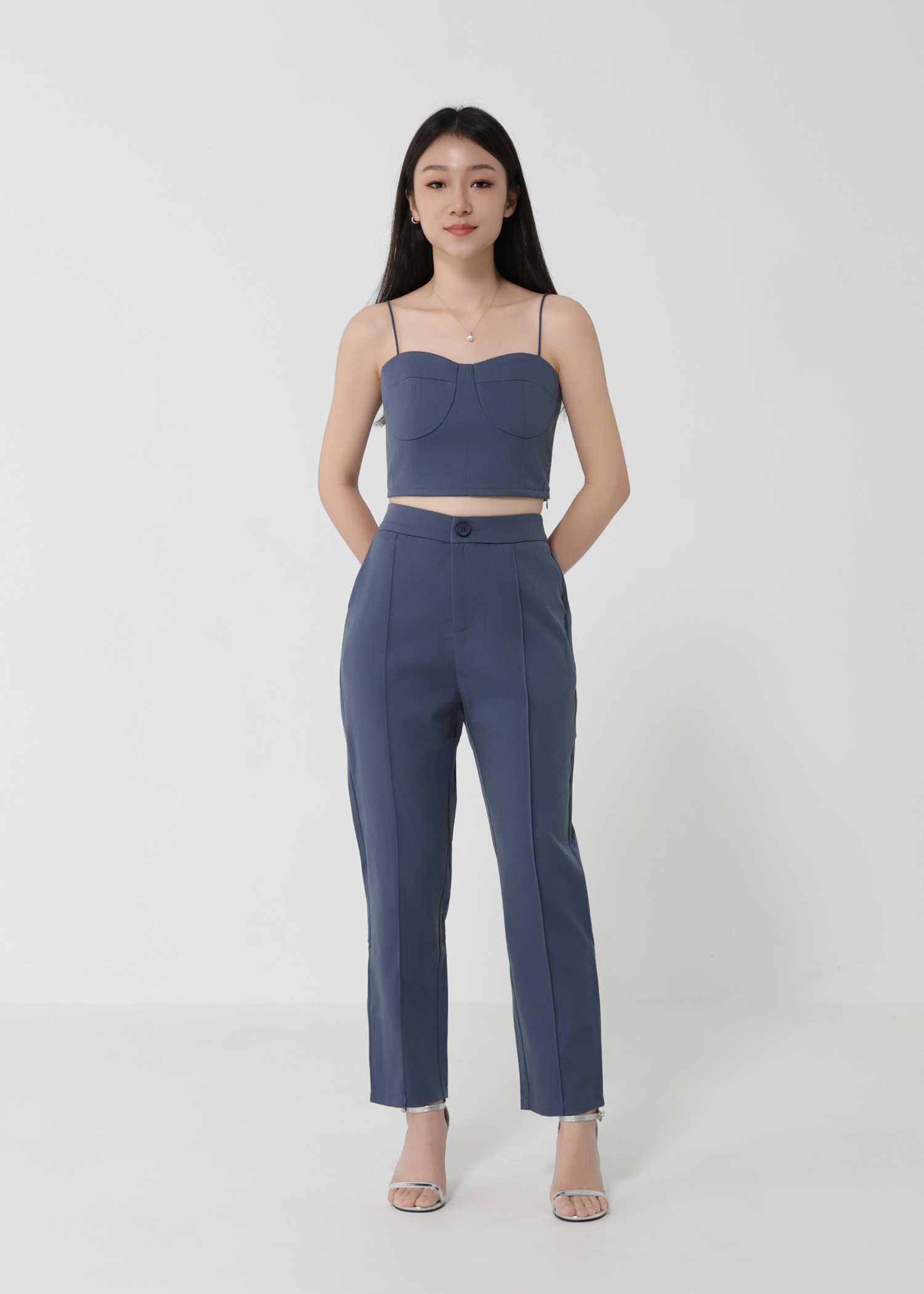 Sleeveless Crop Top With Long Pants Set 30029
