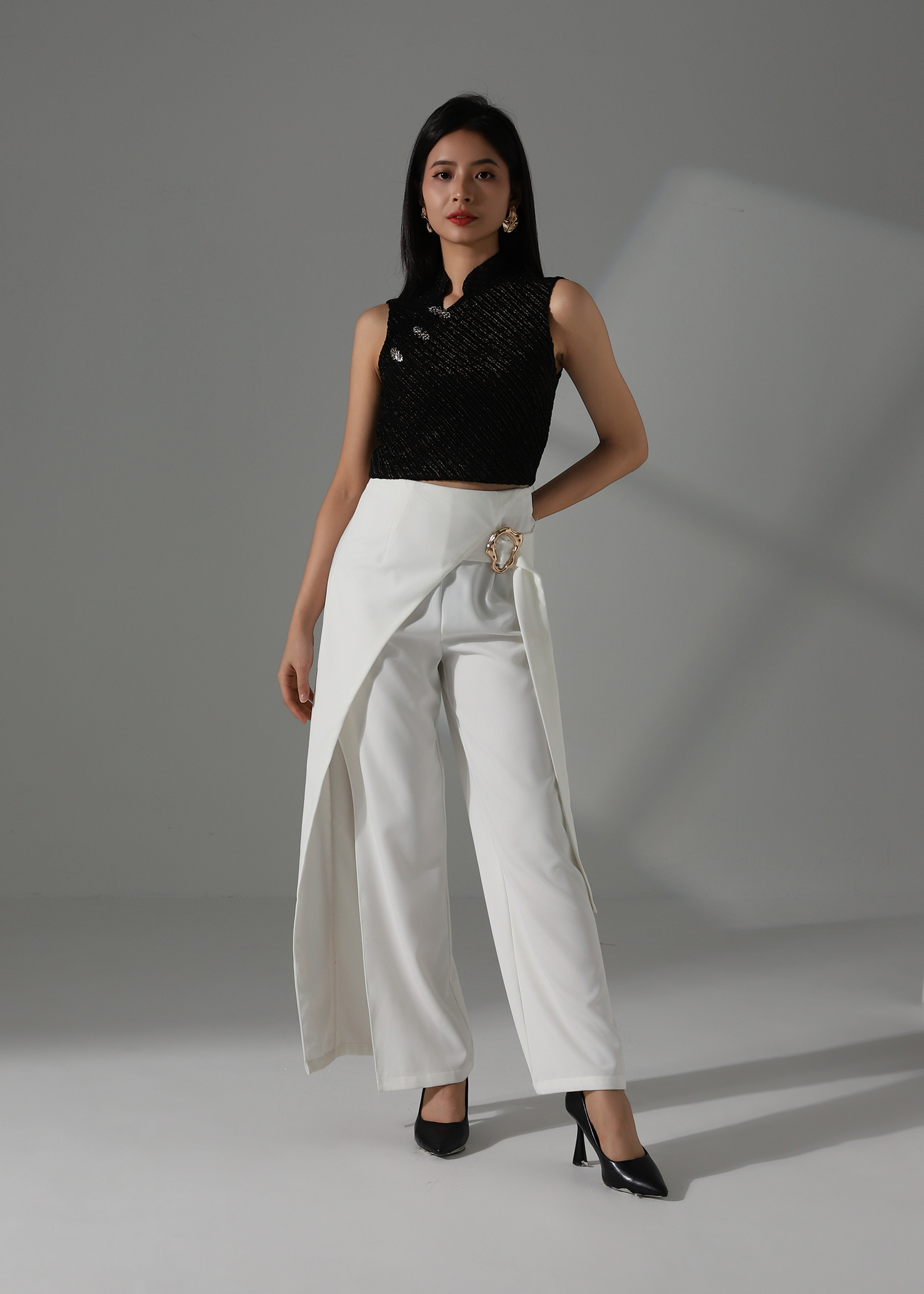 High Waist Side Tie Up Long Pants AC926