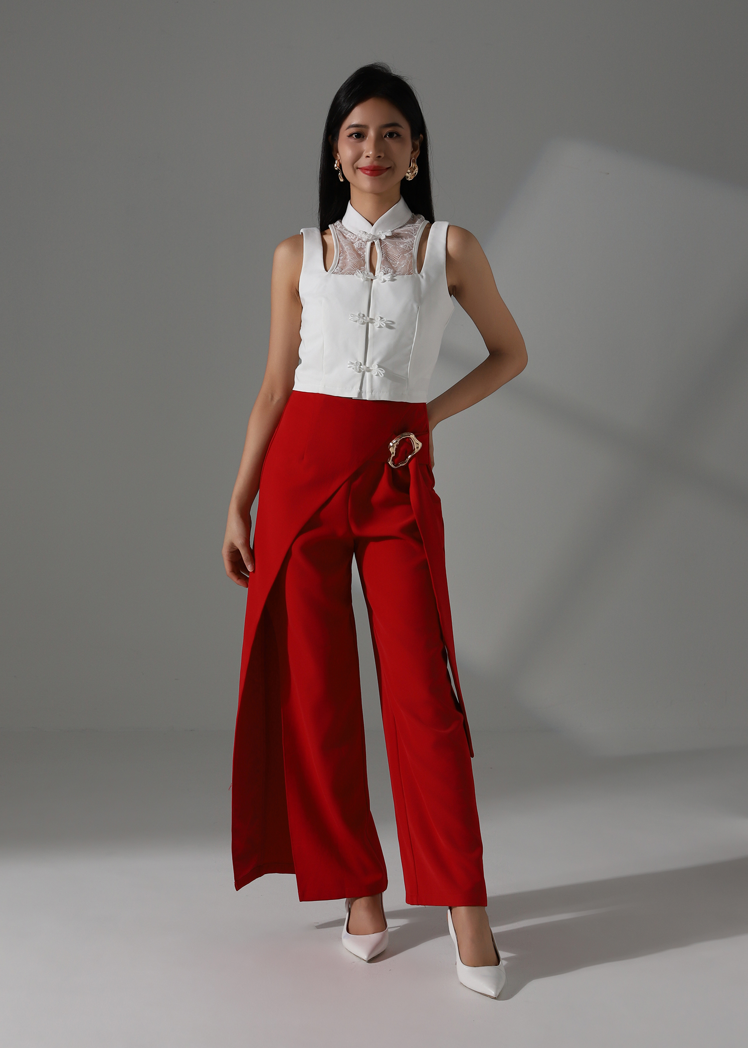 High Waist Side Tie Up Long Pants AC926