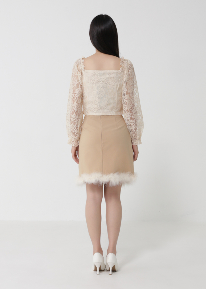 Lace Top With Fur Skirt Set 30252