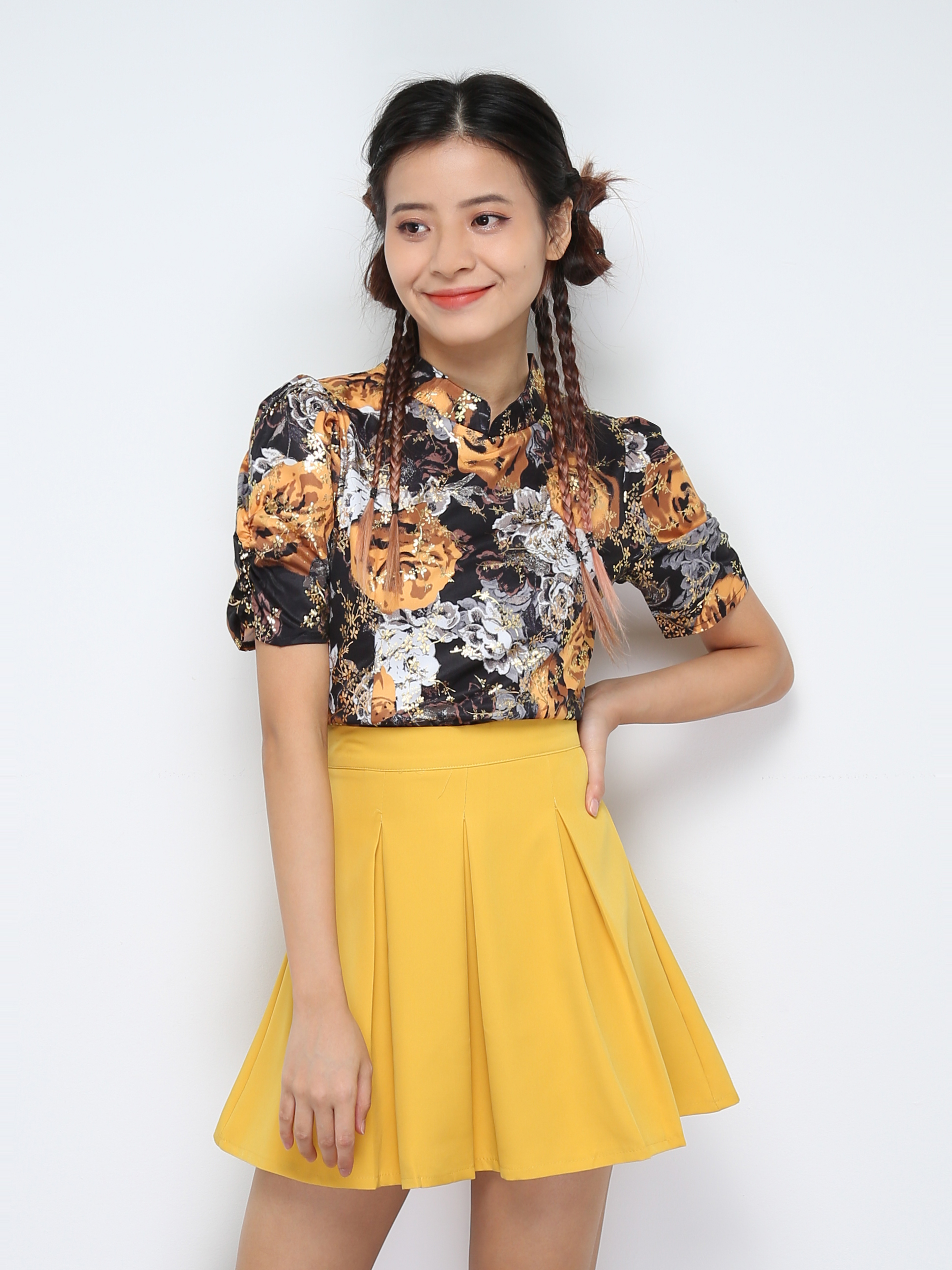 Floral TOp With Pleated Skirt Set 30311