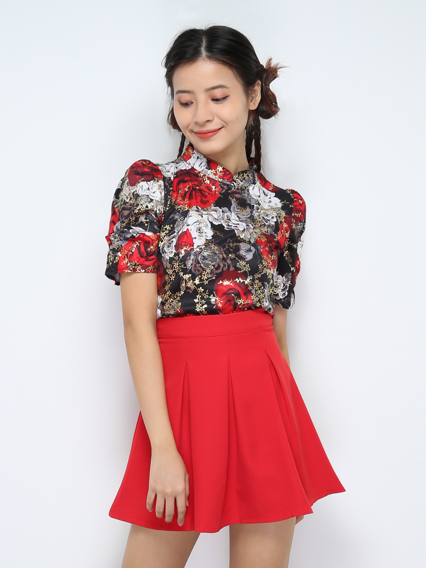 Floral TOp With Pleated Skirt Set 30311