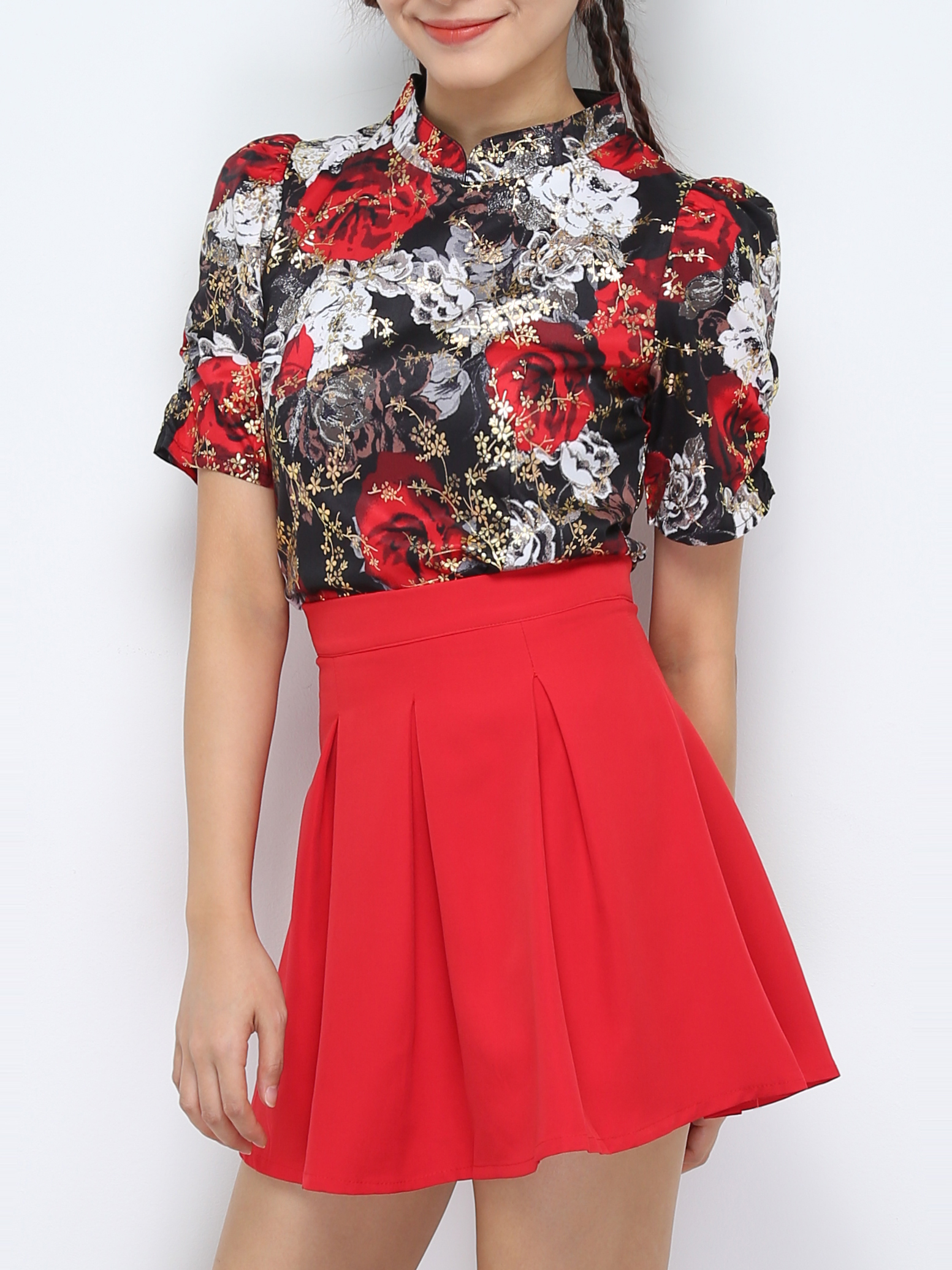 Floral TOp With Pleated Skirt Set 30311