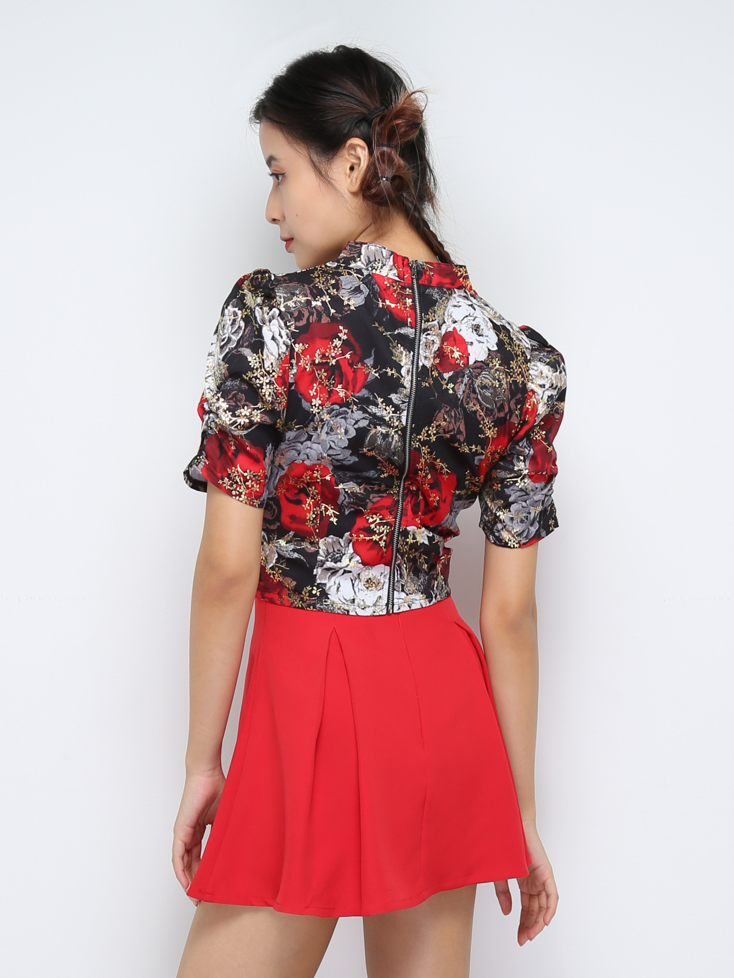 Floral TOp With Pleated Skirt Set 30311