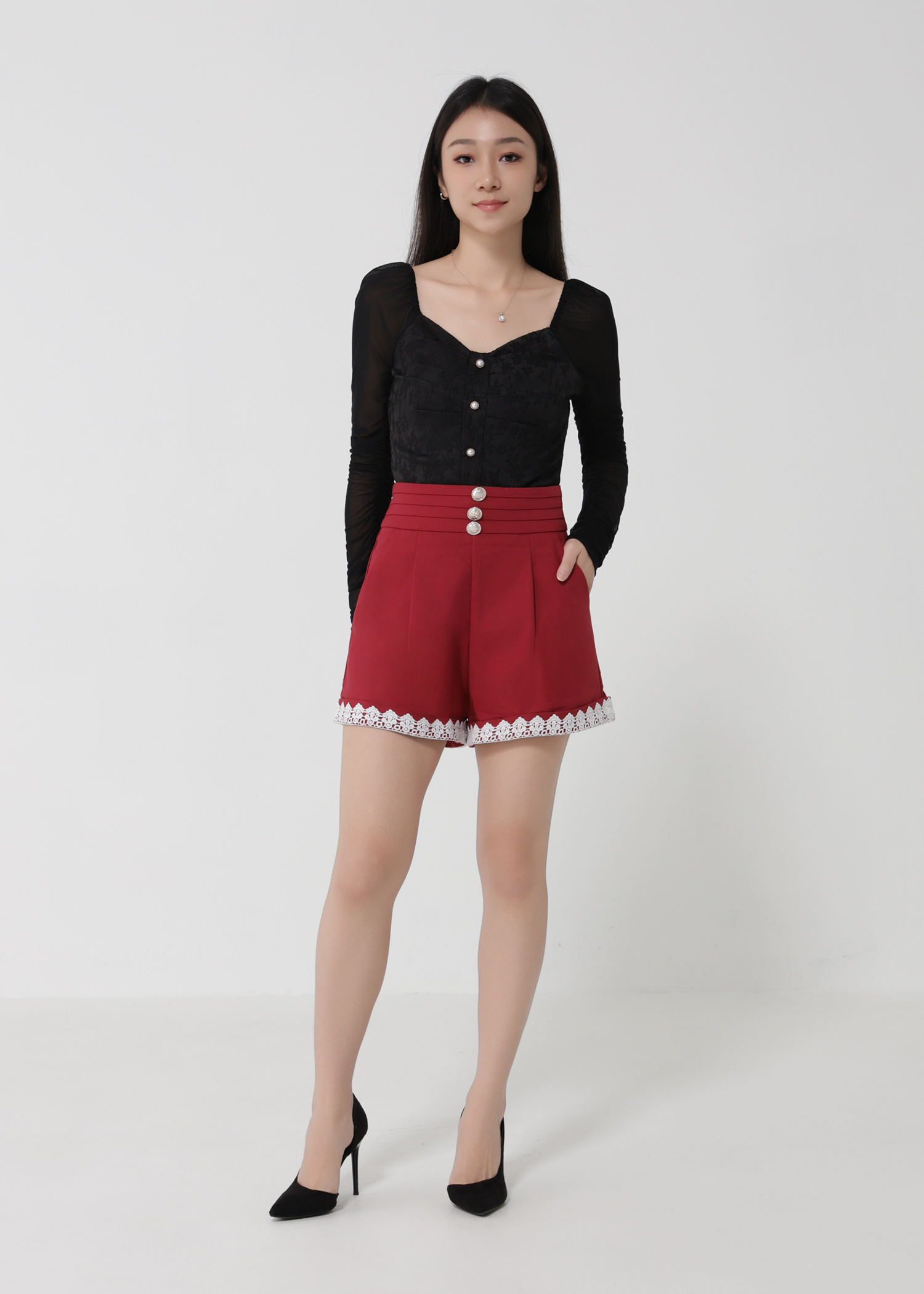 High Waist Back Zip Front Pocket Short Pant 30865