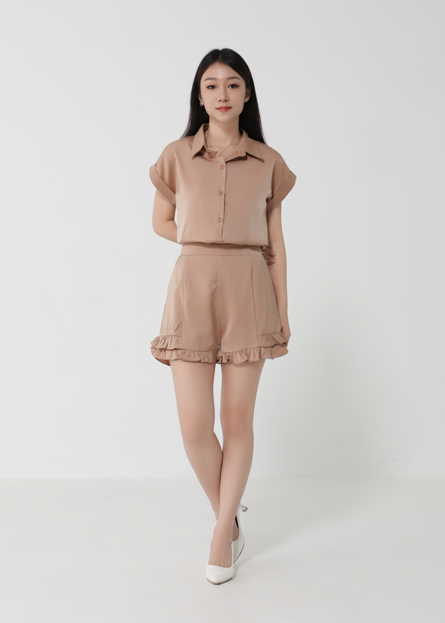 Short Sleeve Frotn Button Top With Short Pant Set 30610