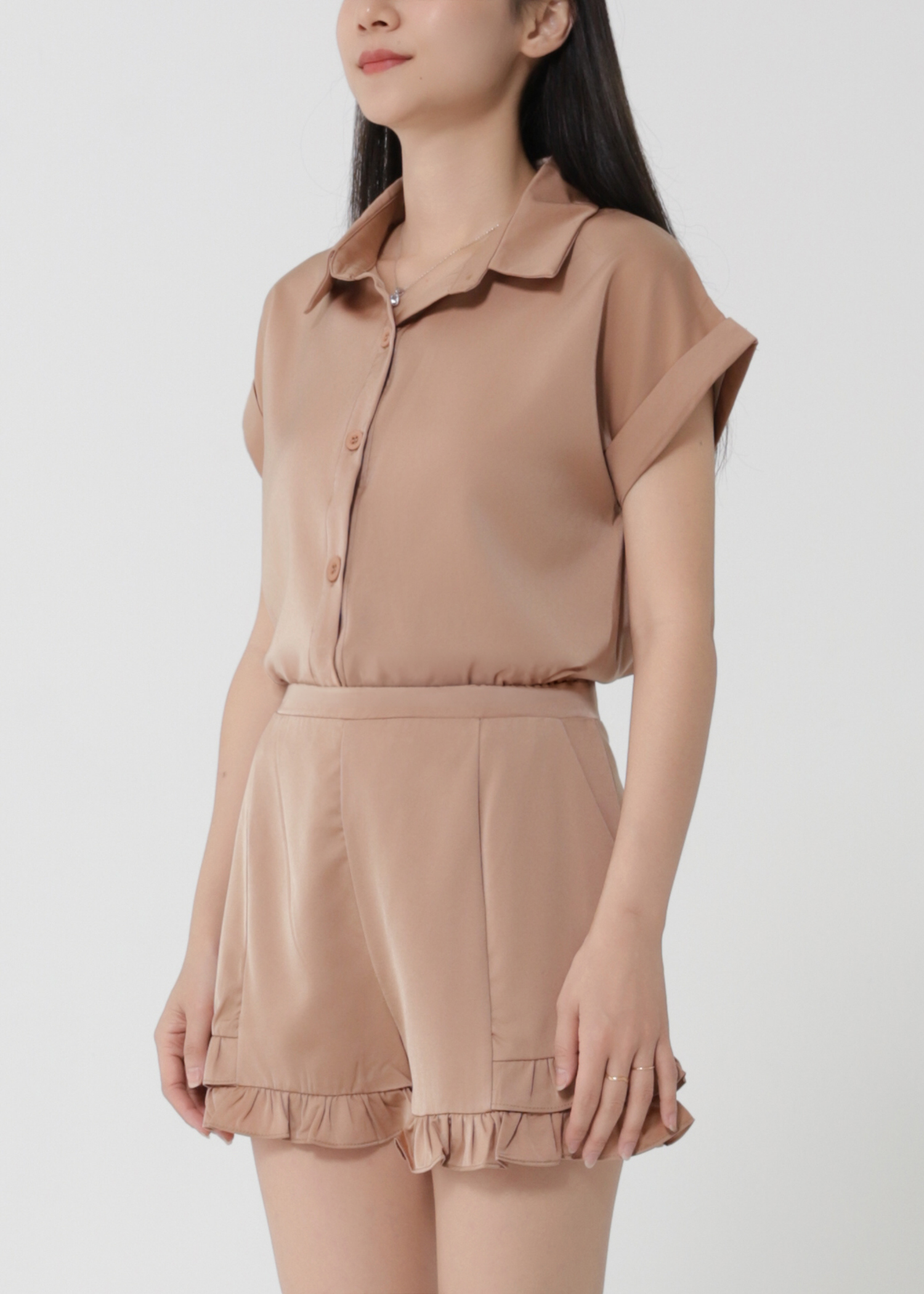 Short Sleeve Frotn Button Top With Short Pant Set 30610
