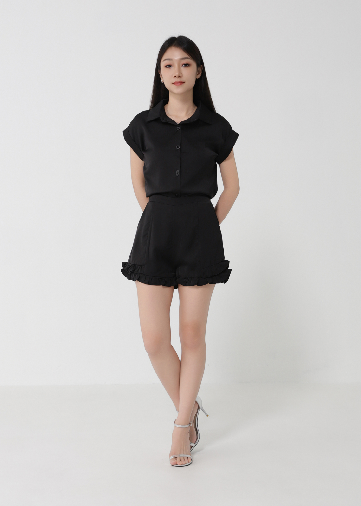Short Sleeve Frotn Button Top With Short Pant Set 30610