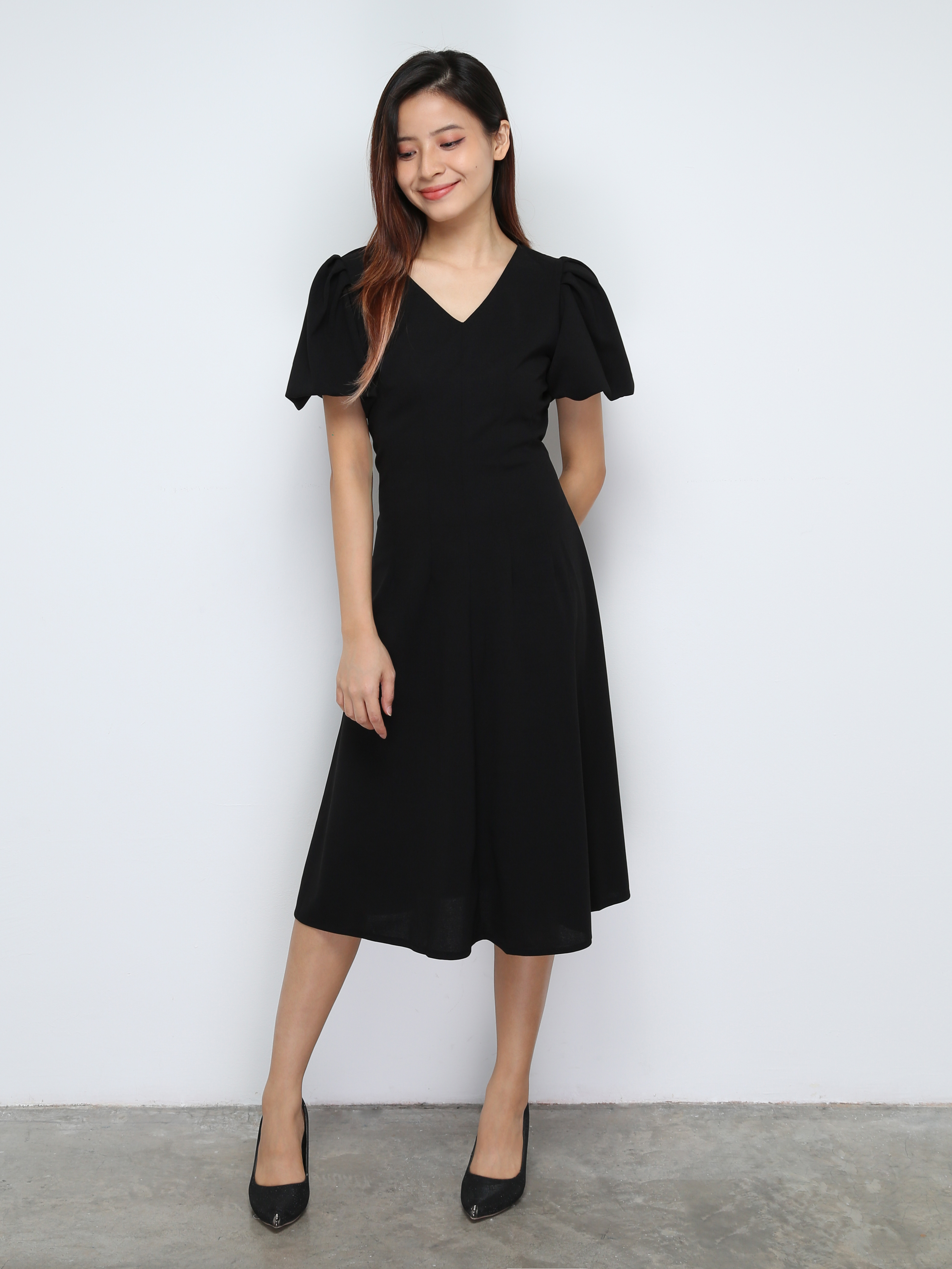 Puff Sleeve V Neck Dress 30647