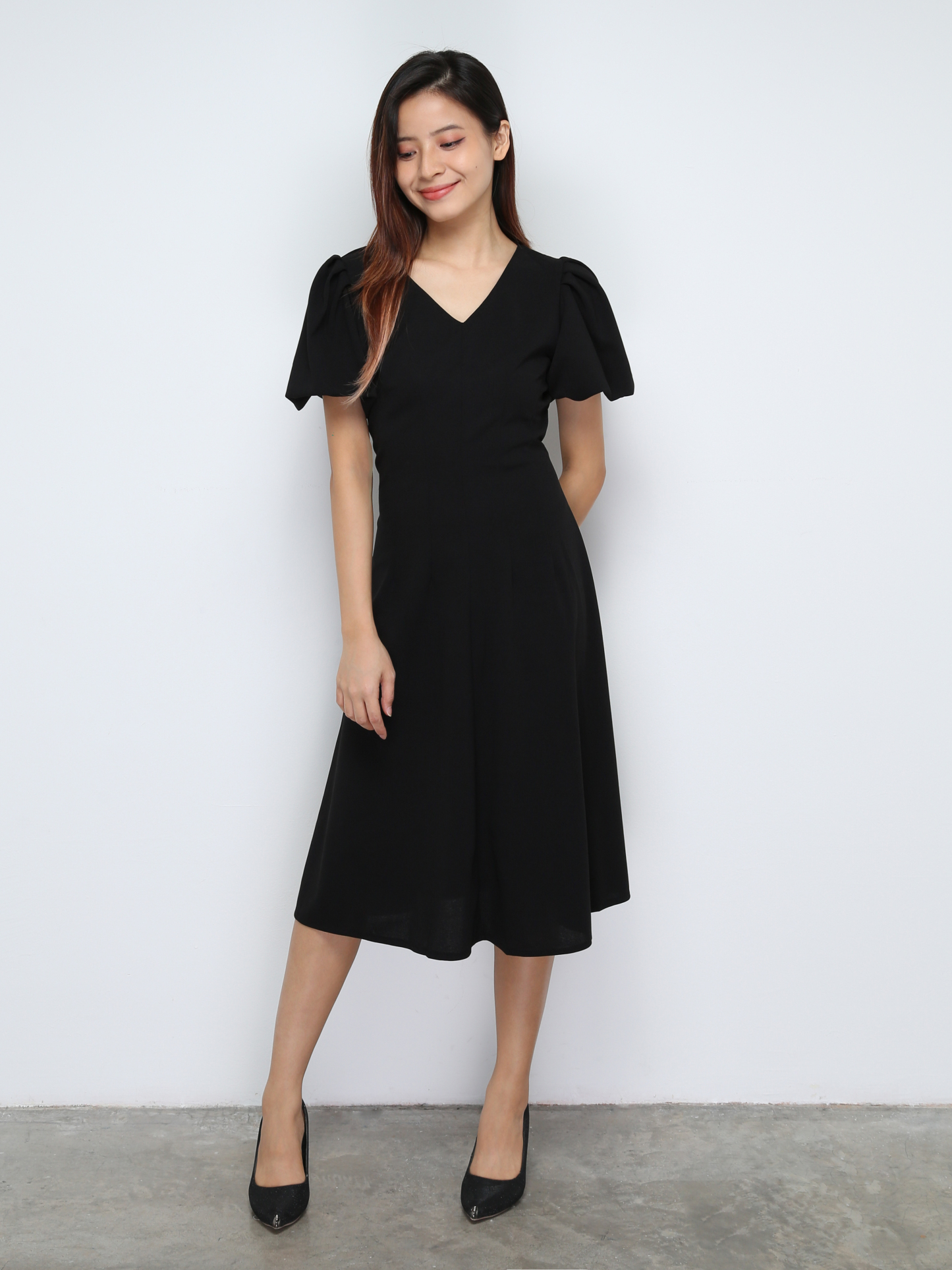 Puff Sleeve V Neck Dress 30647