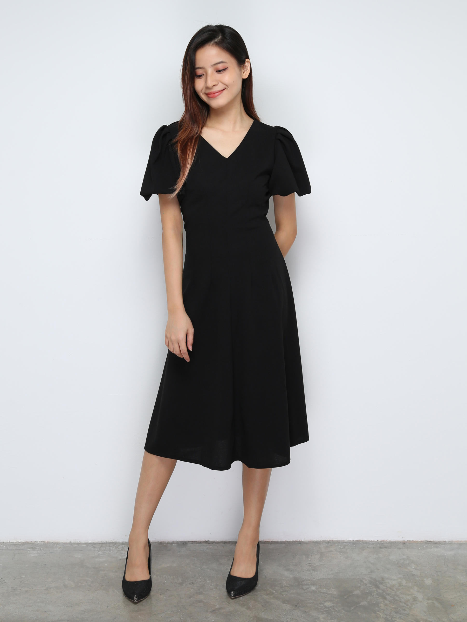 Puff Sleeve V Neck Dress 30647