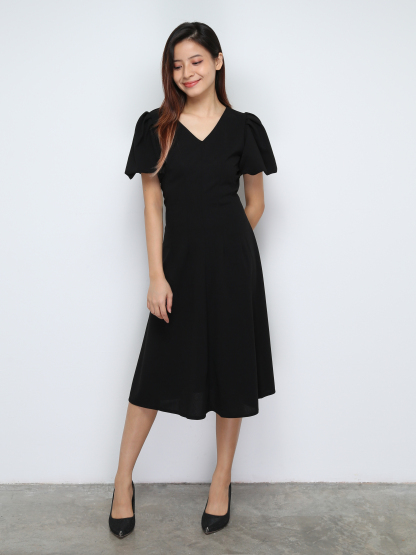 Puff Sleeve V Neck Dress 30647