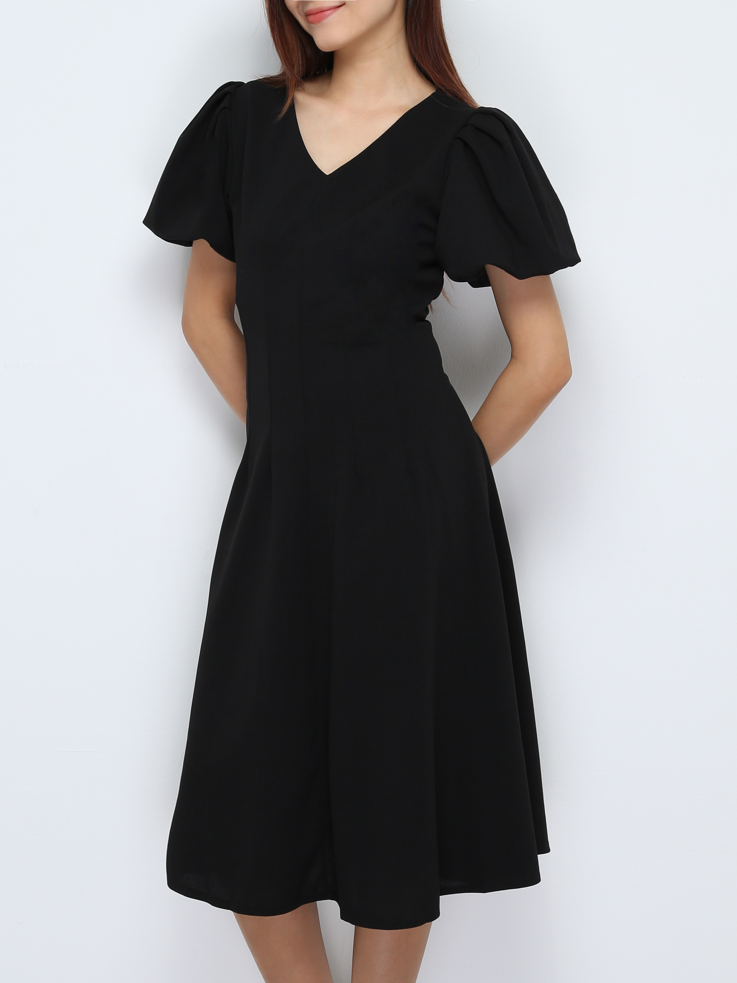Puff Sleeve V Neck Dress 30647