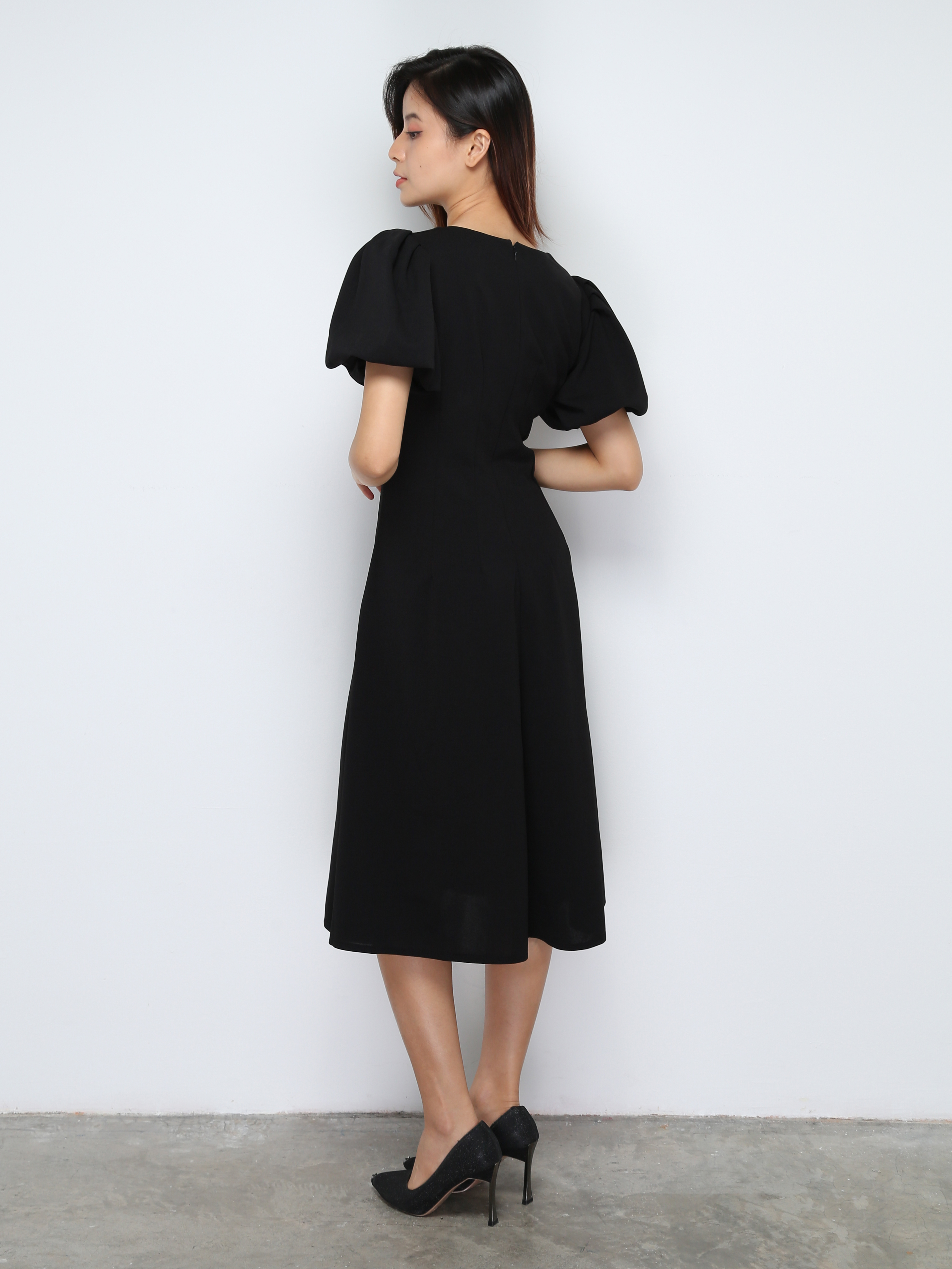 Puff Sleeve V Neck Dress 30647