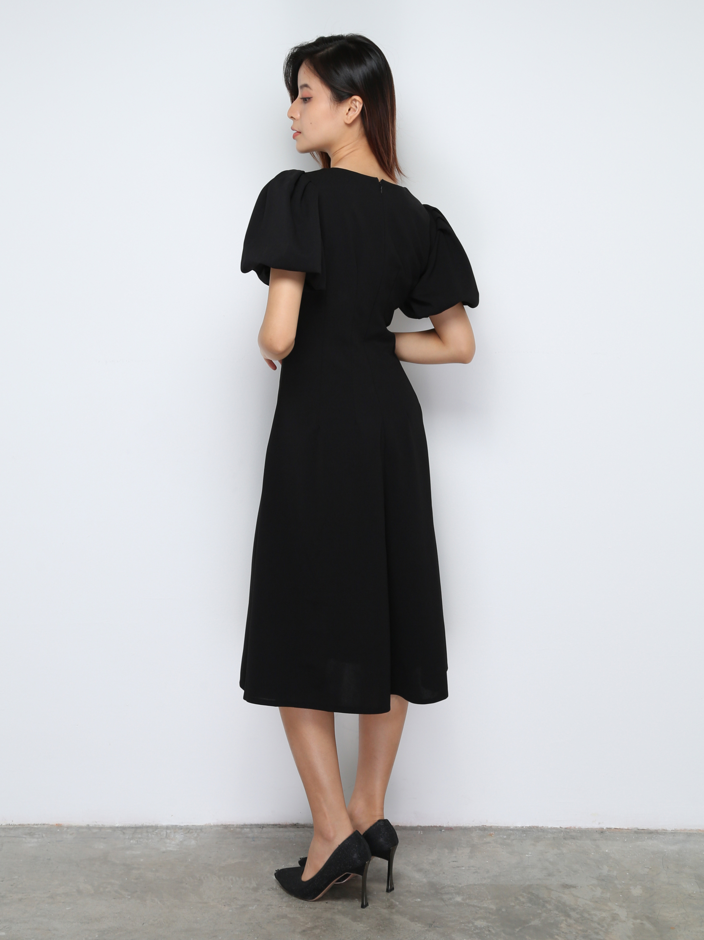Puff Sleeve V Neck Dress 30647
