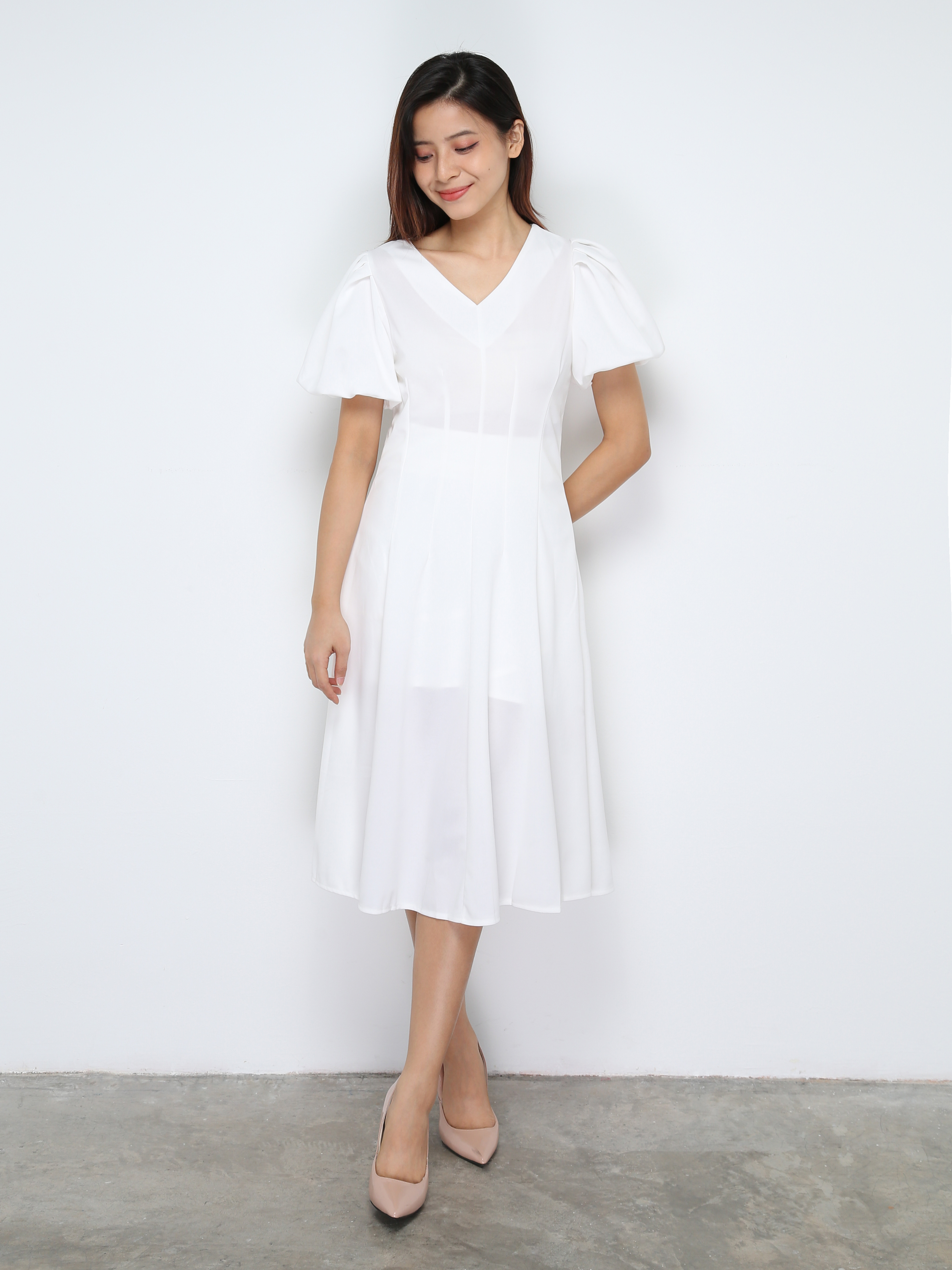 Puff Sleeve V Neck Dress 30647