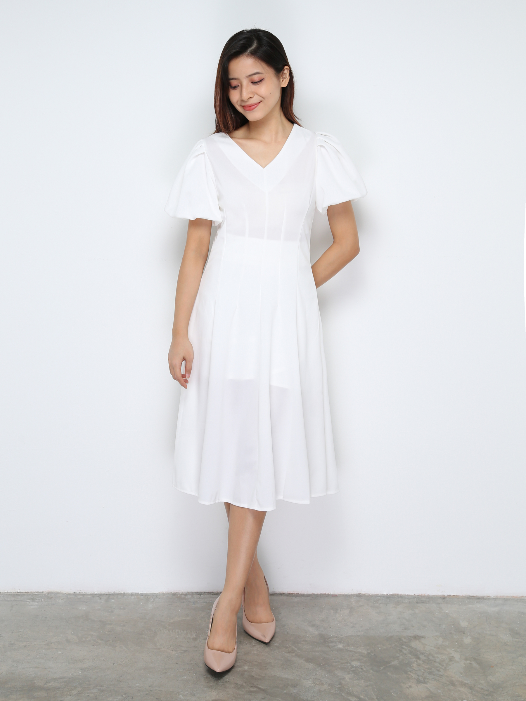 Puff Sleeve V Neck Dress 30647
