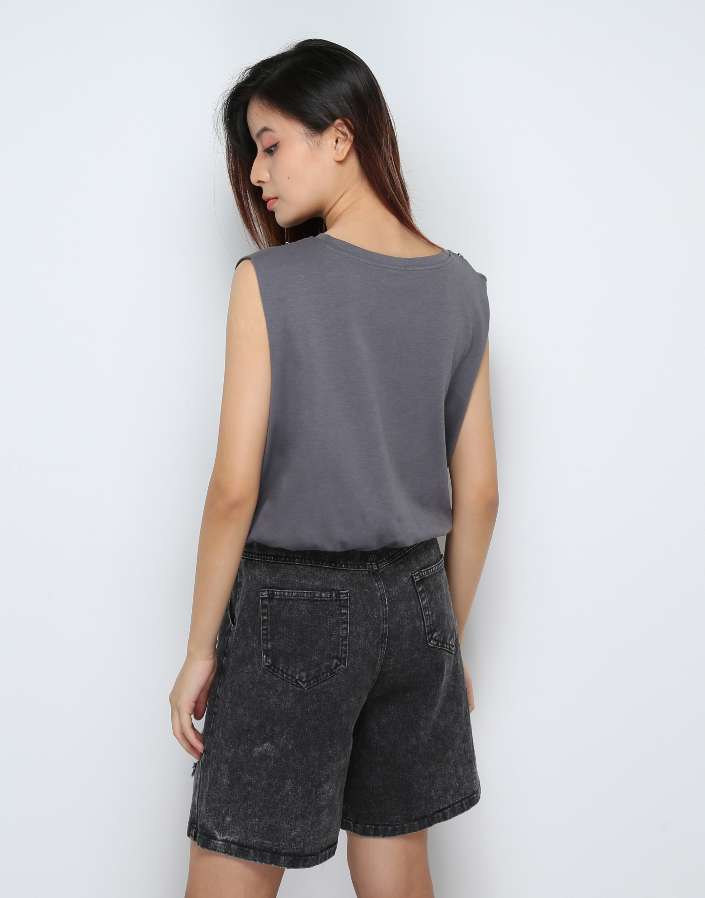 High Waist Denim Ripped Midi Pants 30714