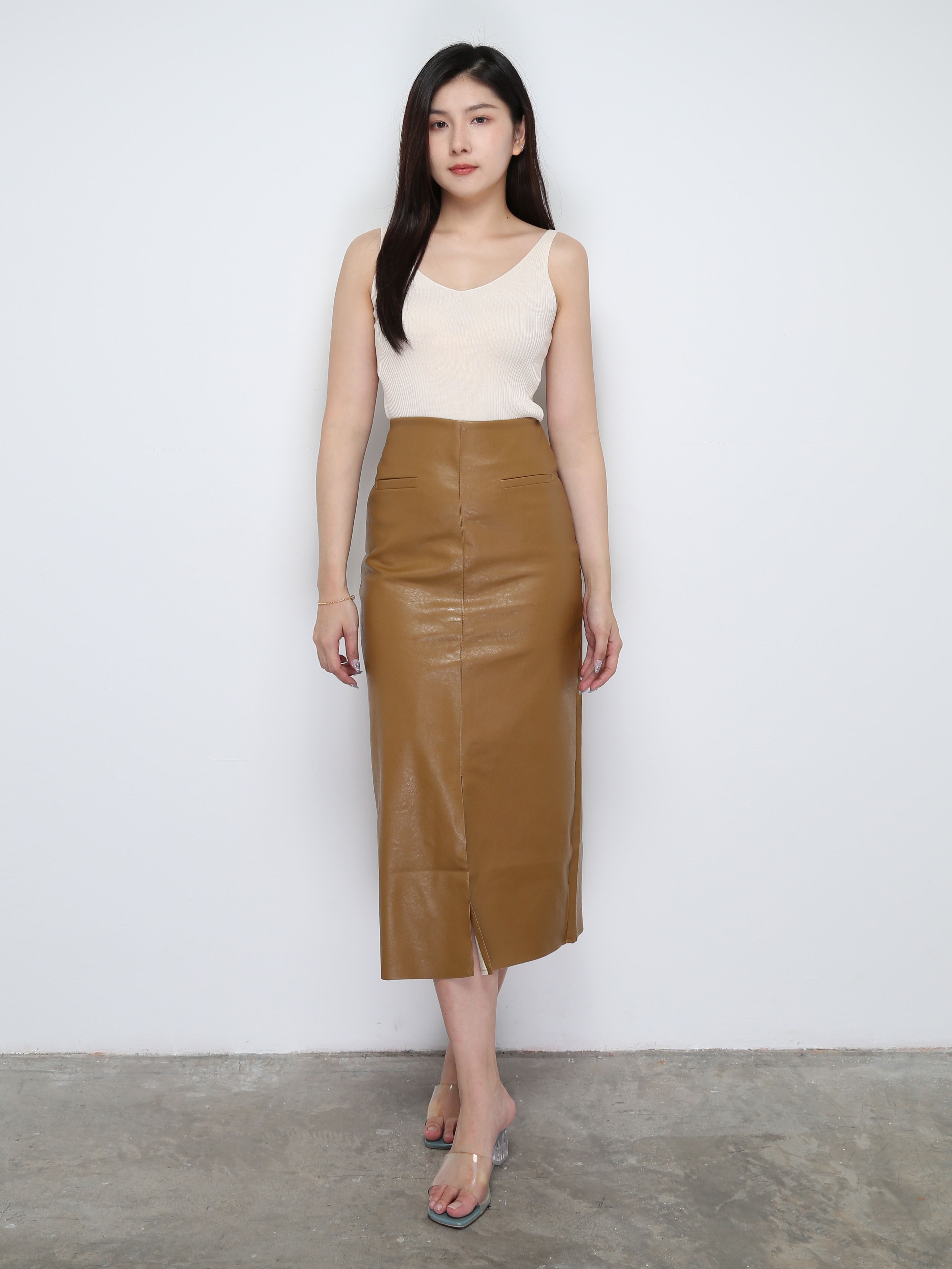 Leather With Front Split Skirt 30663