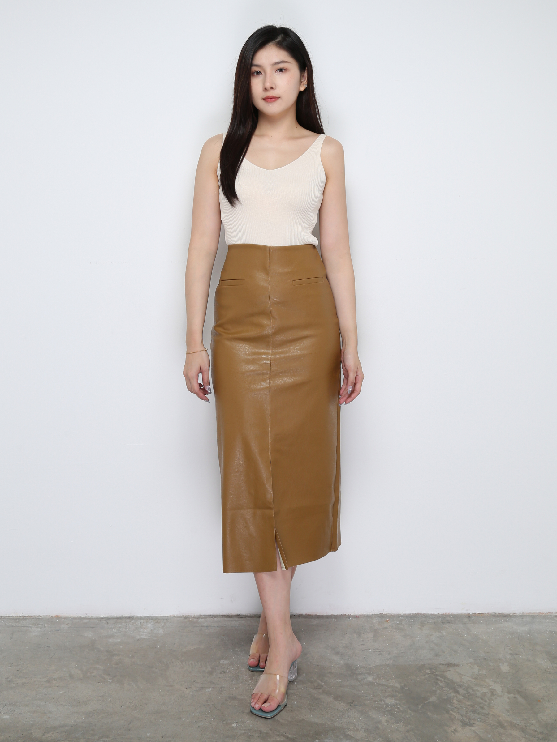 Leather With Front Split Skirt 30663