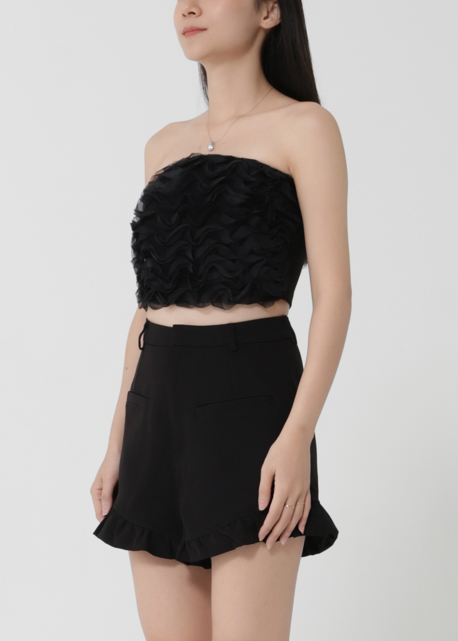 Net Wave Design Top With Short Pants Set 30722