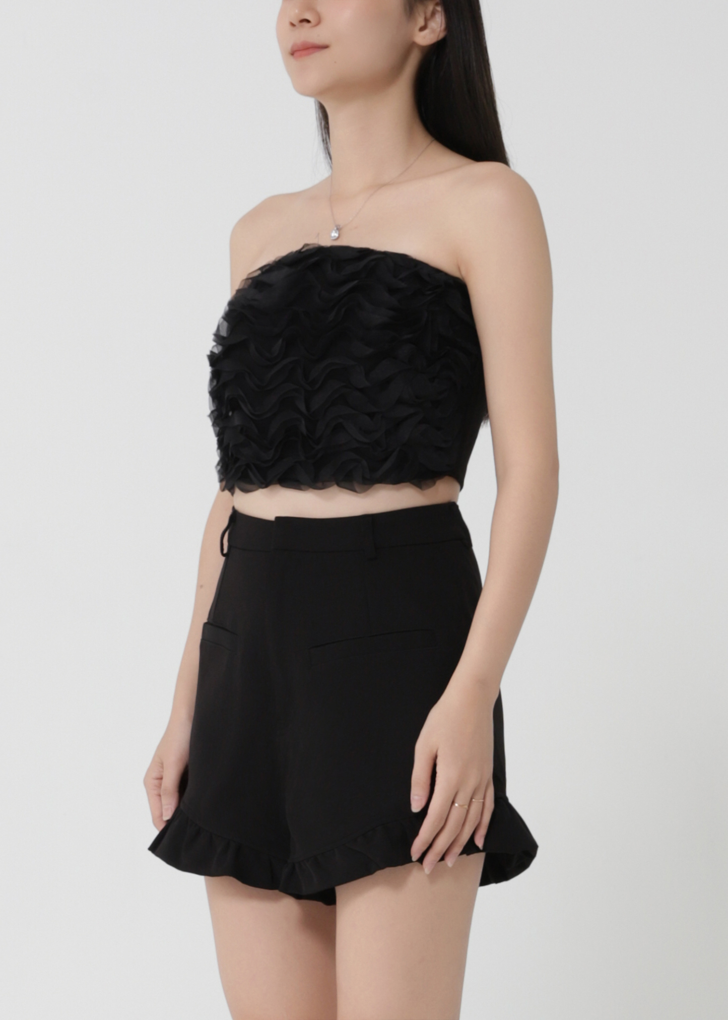 Net Wave Design Top With Short Pants Set 30722