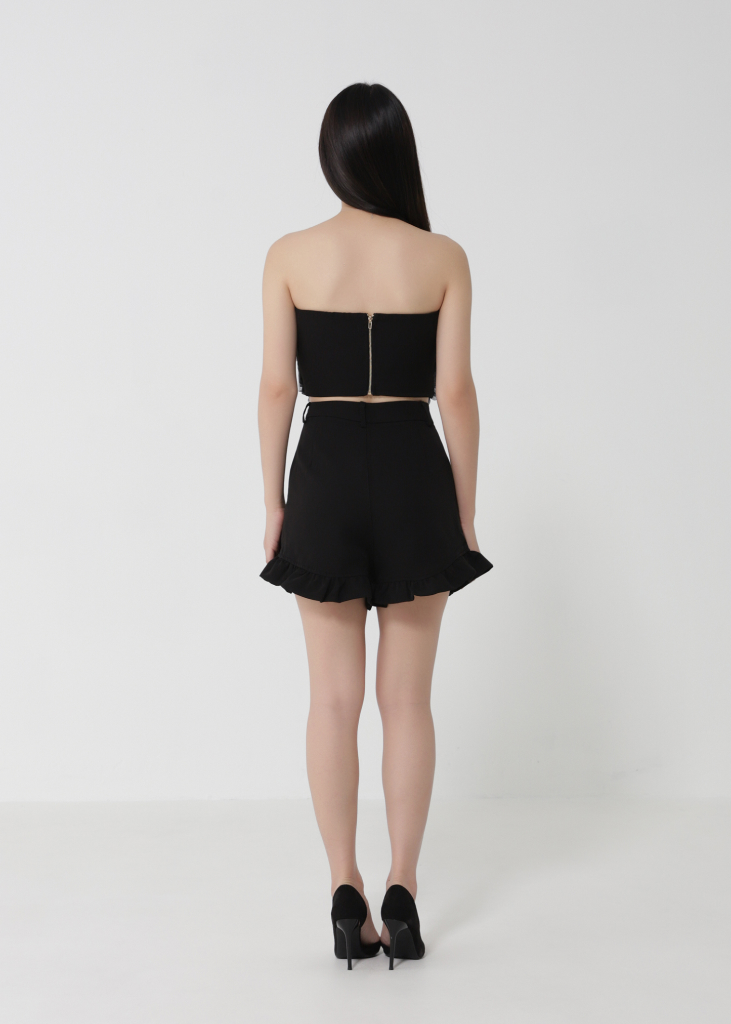 Net Wave Design Top With Short Pants Set 30722
