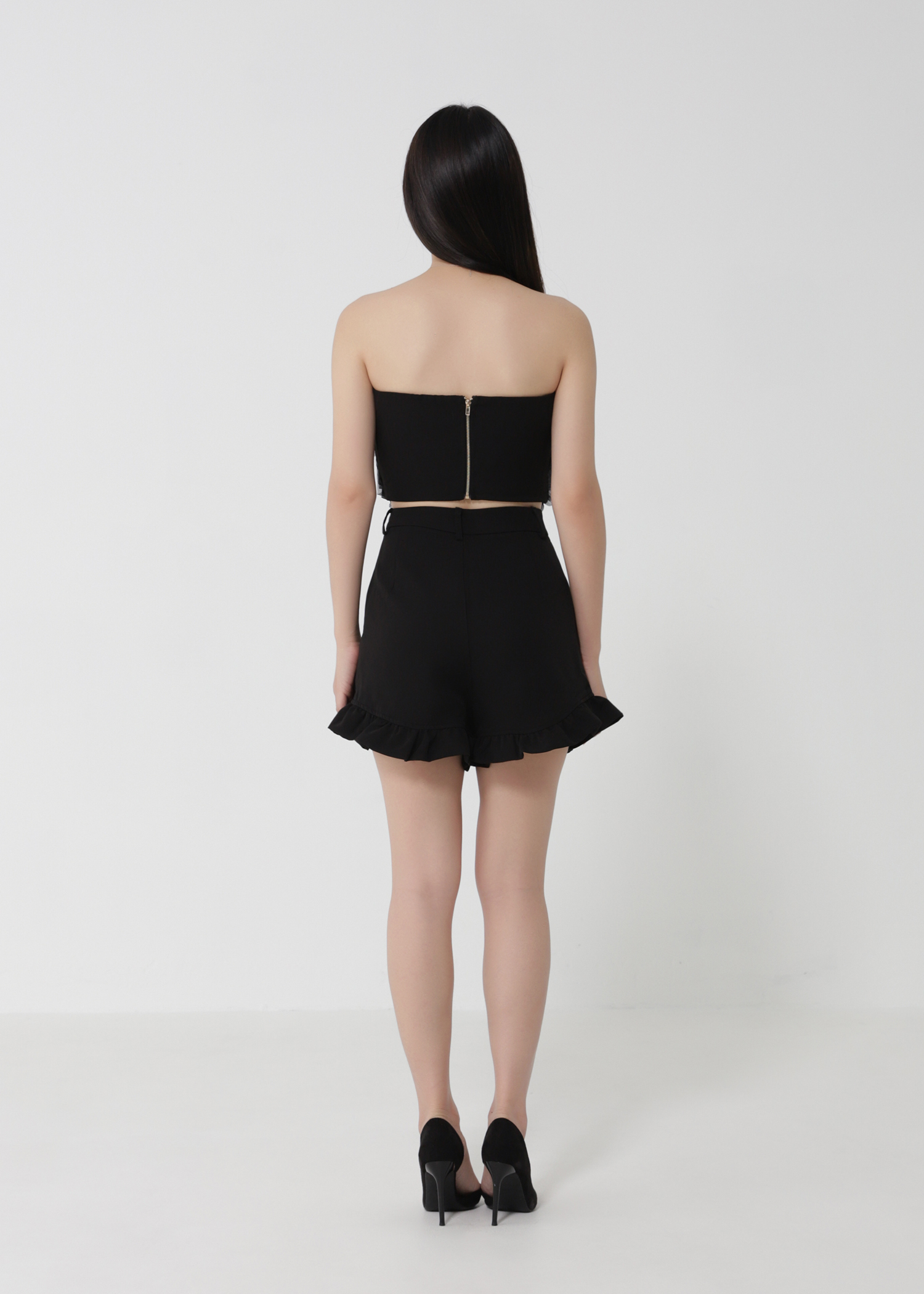 Net Wave Design Top With Short Pants Set 30722