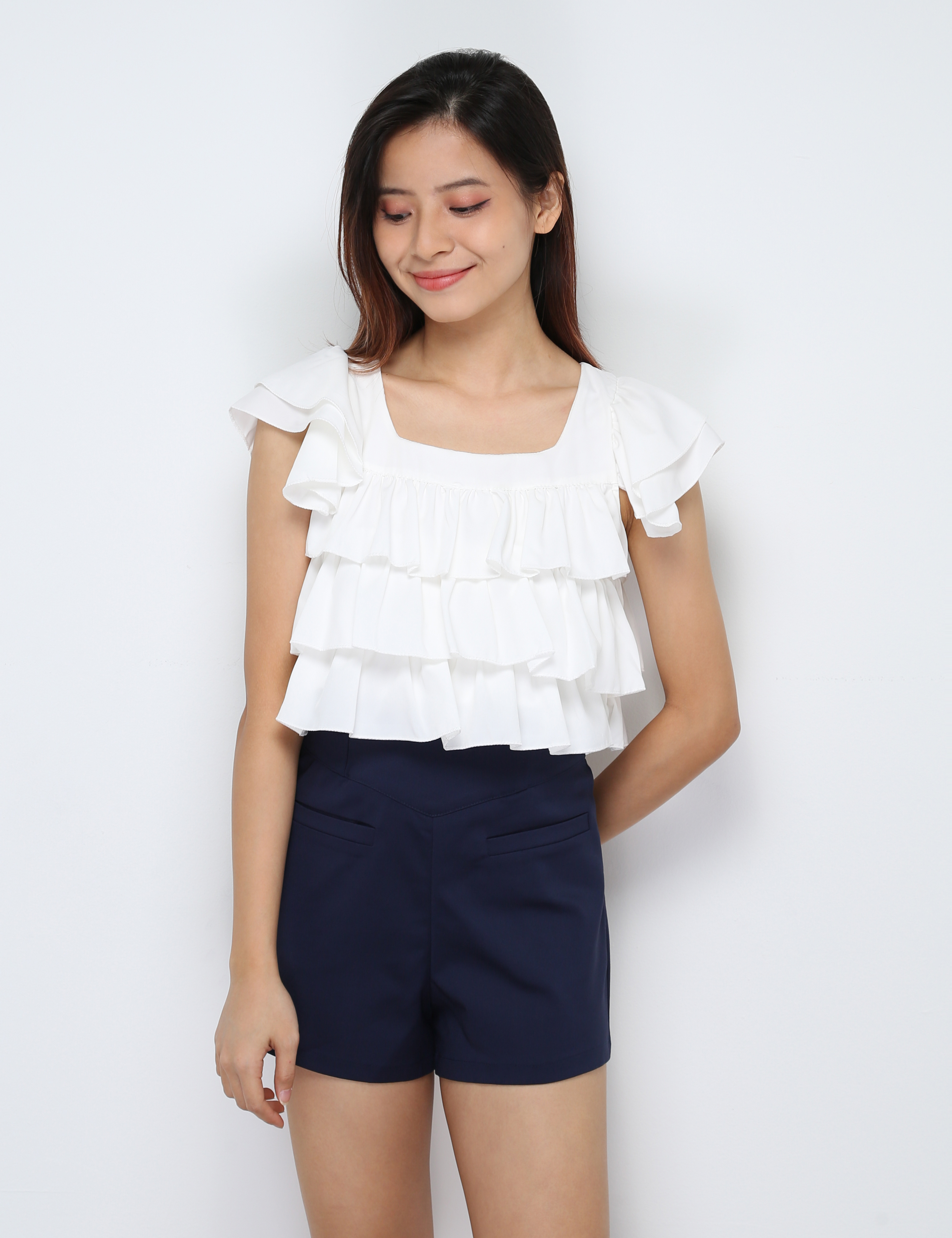 High Waist Back Zip Short Pants 30550