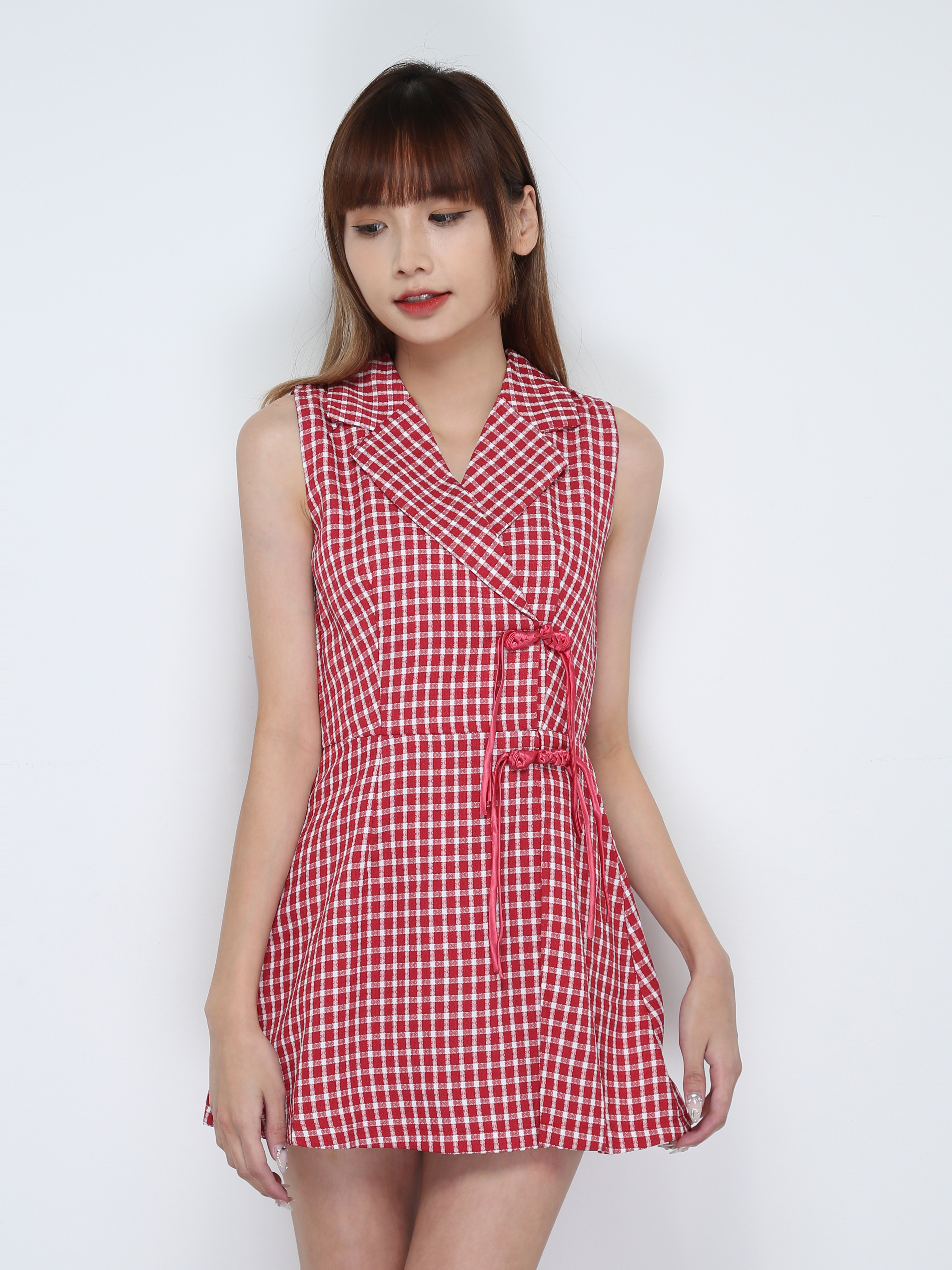 Sleeveless Checker Chinese Button Dress 30768