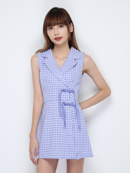 Sleeveless Checker Chinese Button Dress 30768