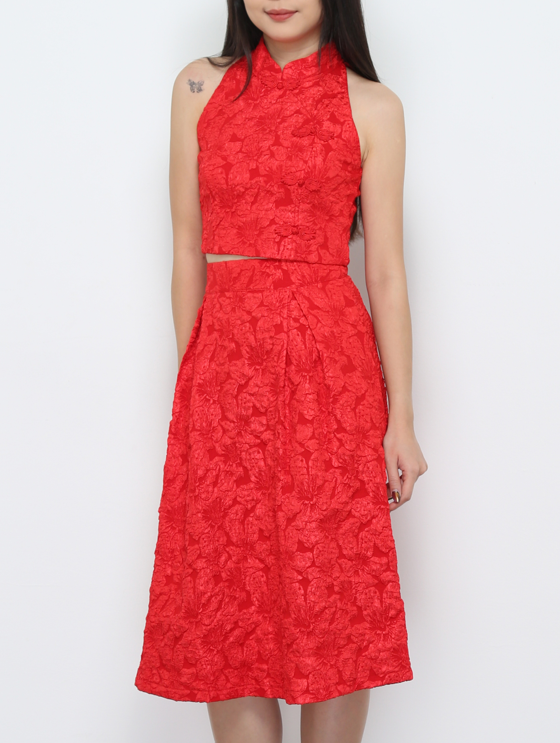 Sleeveless Back Zip Top With Long Skirt Set 30861