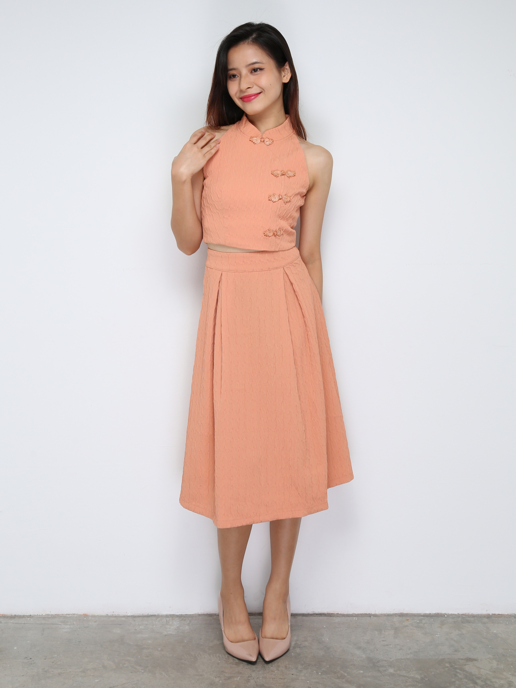 Sleeveless Back Zip Top With Long Skirt Set 30861