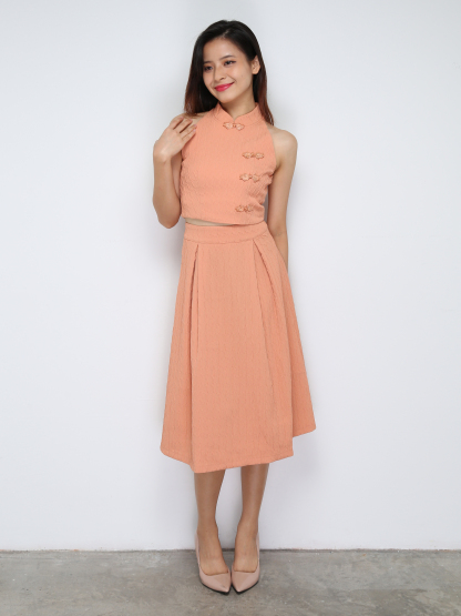 Sleeveless Back Zip Top With Long Skirt Set 30861