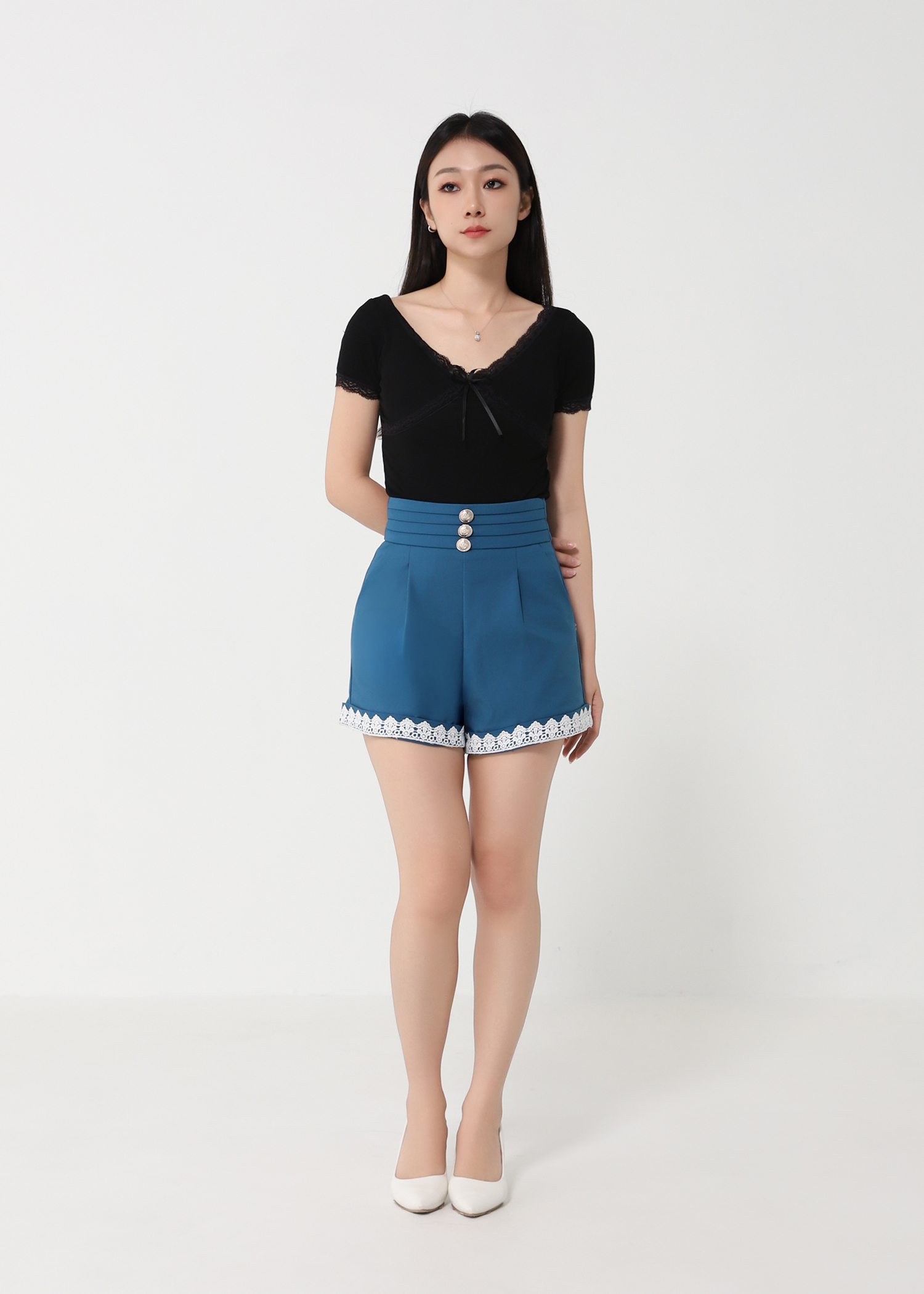 High Waist Back Zip Front Pocket Short Pant 30865