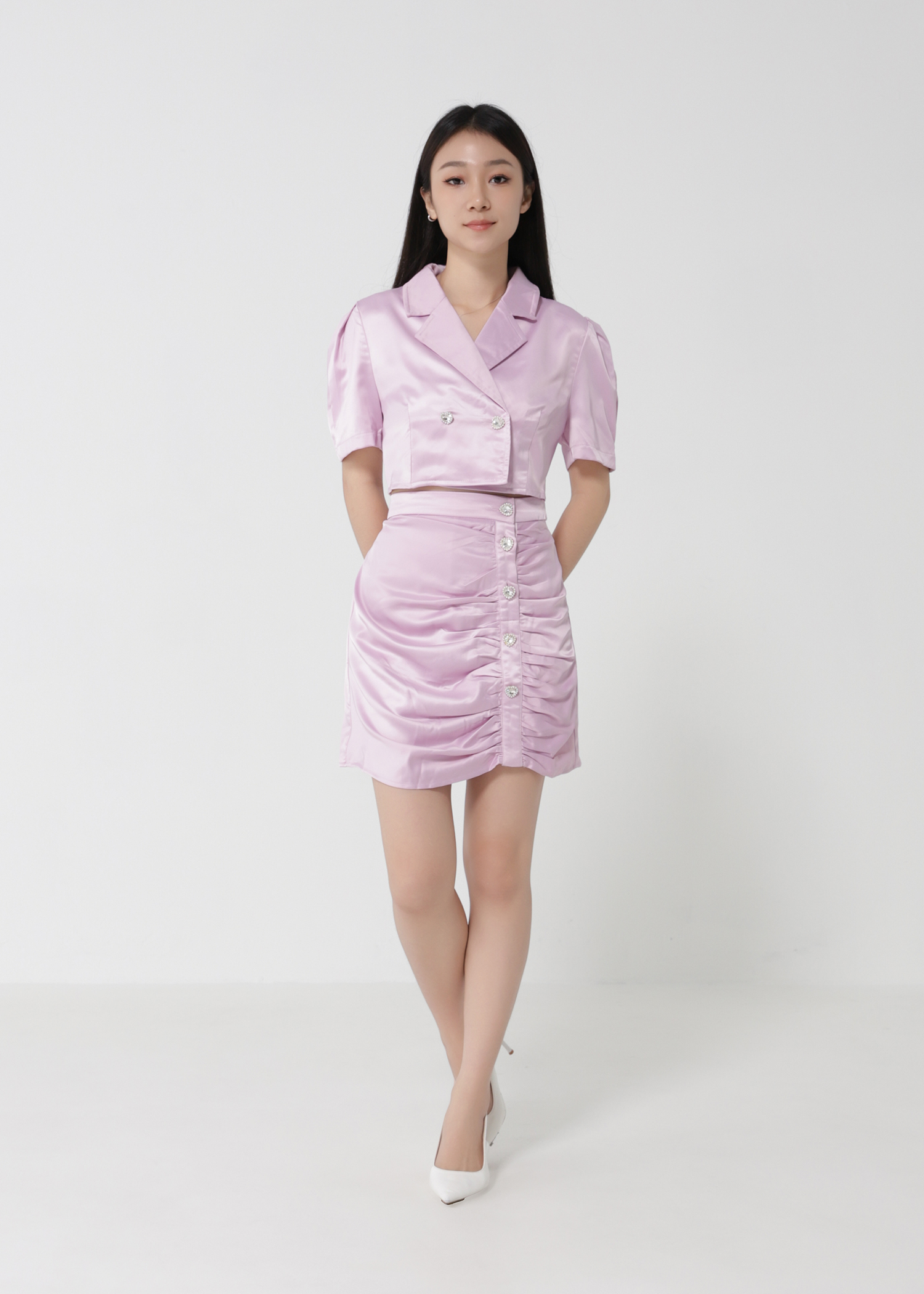 Wrap Top With Side Pleated Skirt Set 30978
