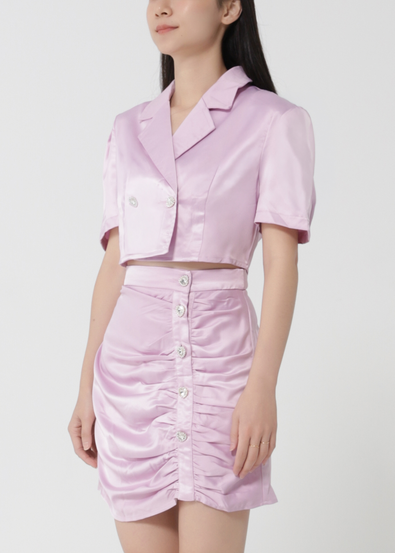 Wrap Top With Side Pleated Skirt Set 30978