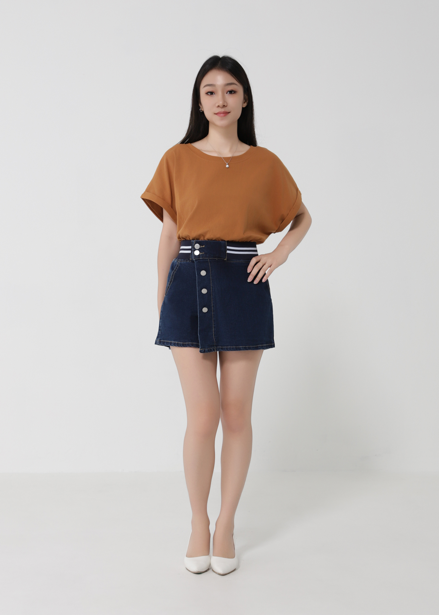 Denim Front Button With Side Pocket Skirt Pants 30888
