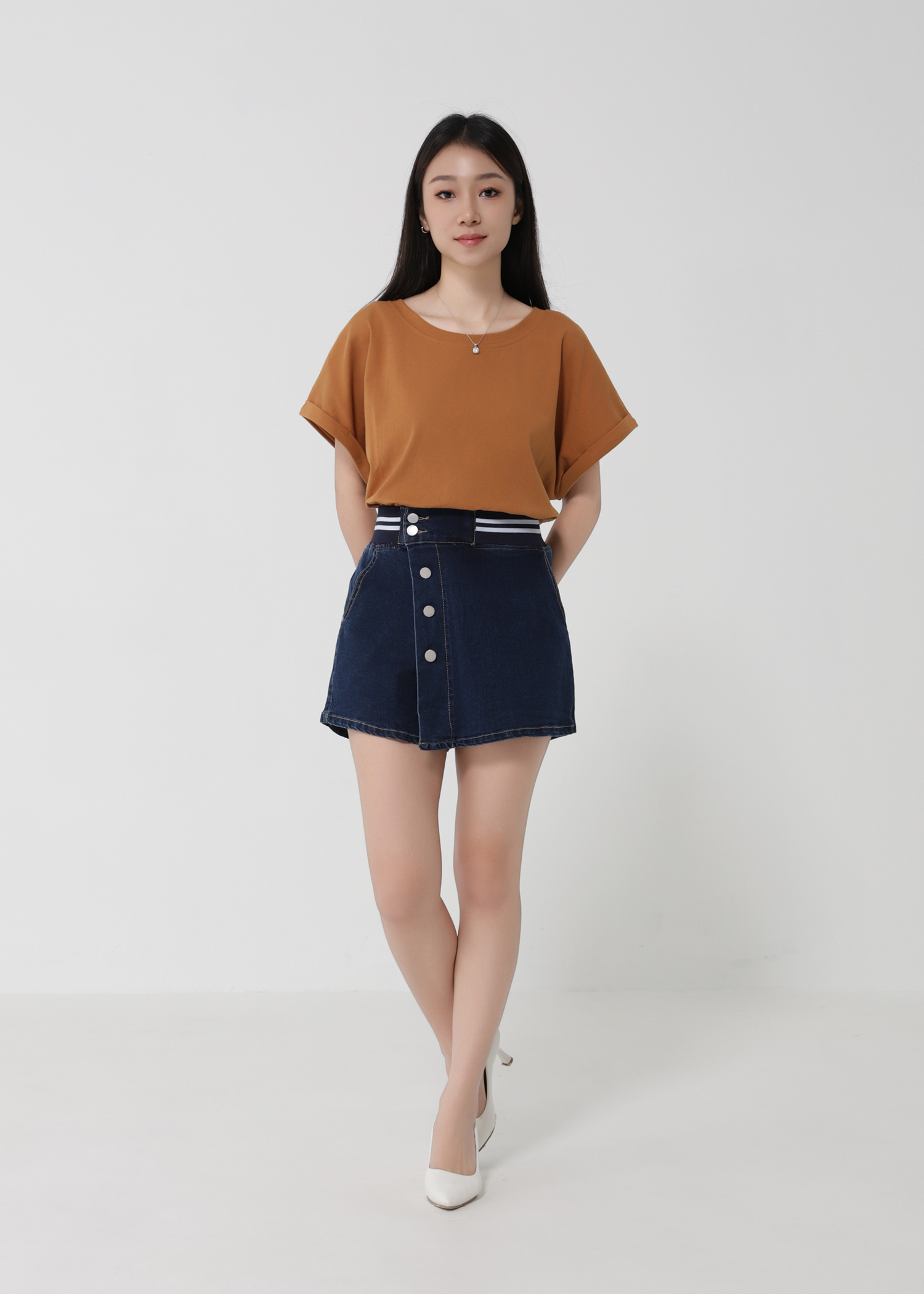 Denim Front Button With Side Pocket Skirt Pants 30888