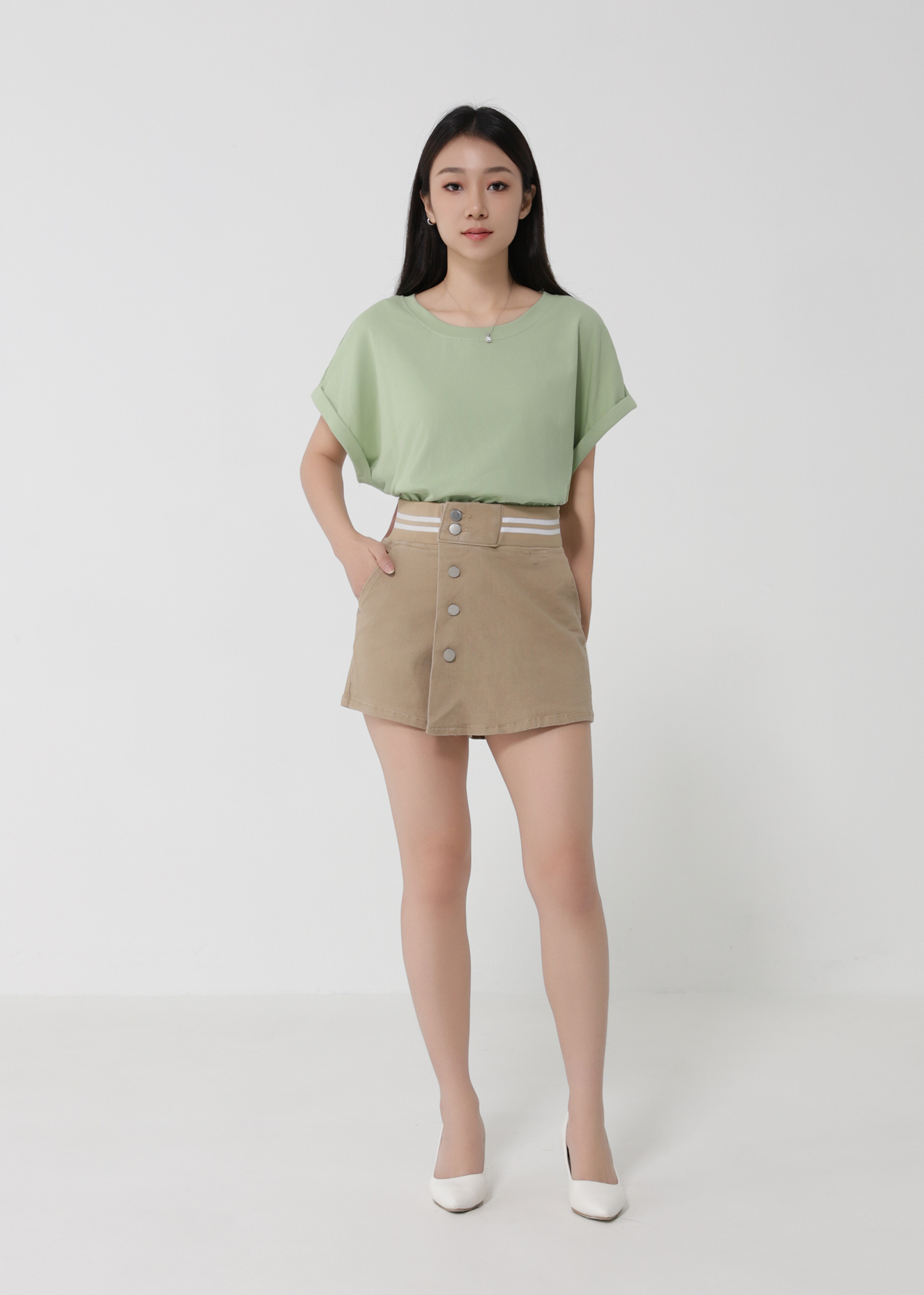 Denim Front Button With Side Pocket Skirt Pants 30888