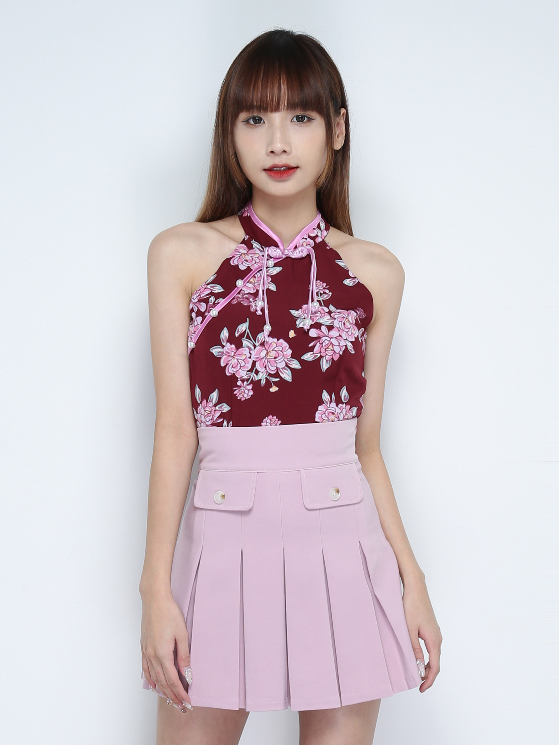 Side Zip Front Decorative Pocket Pleated Skirt Pant 31134 (SPO)