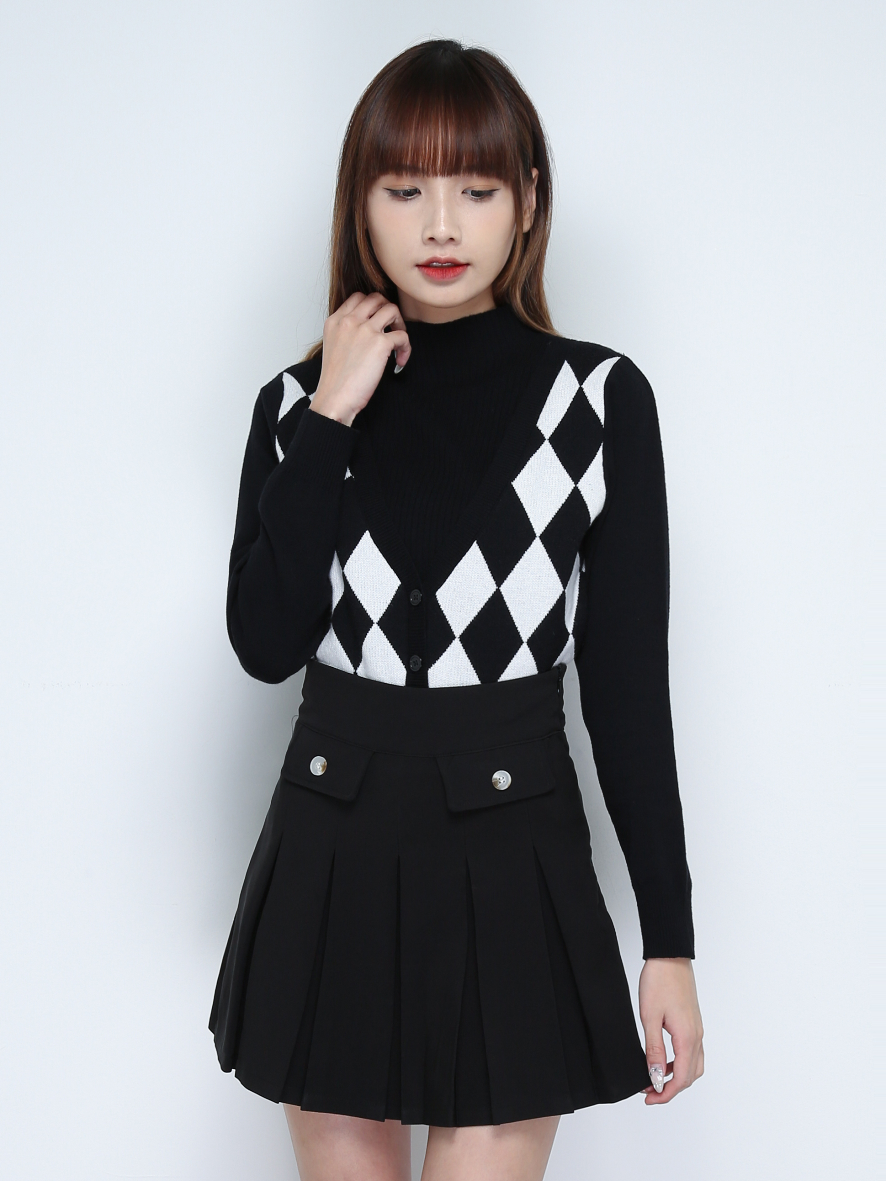 Side Zip Front Decorative Pocket Pleated Skirt Pant 31134 (SPO)